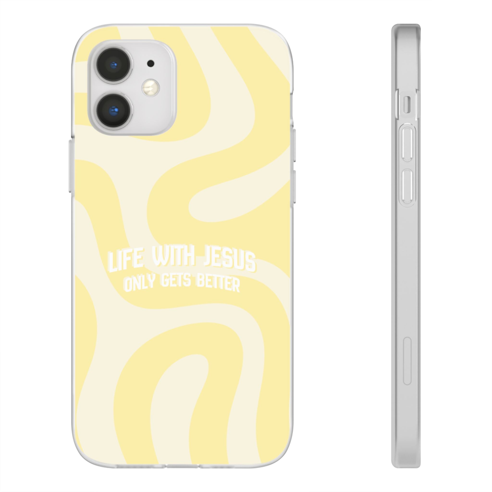 Christian Phone Case - "Life With Jesus Only Gets Better" Yellow Swirl Flexi Case