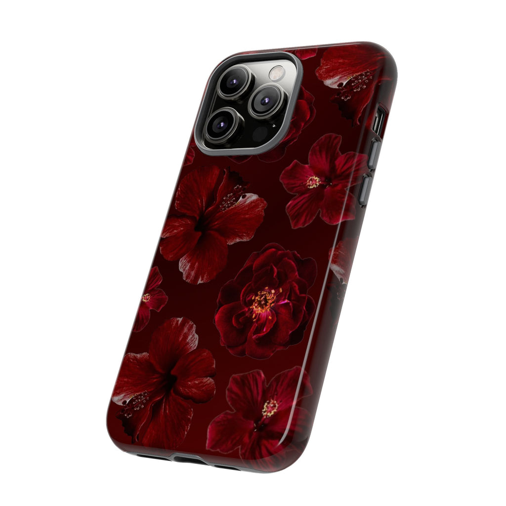 Dark Red Floral Phone Case – Protective Tough Case with Burgundy Roses