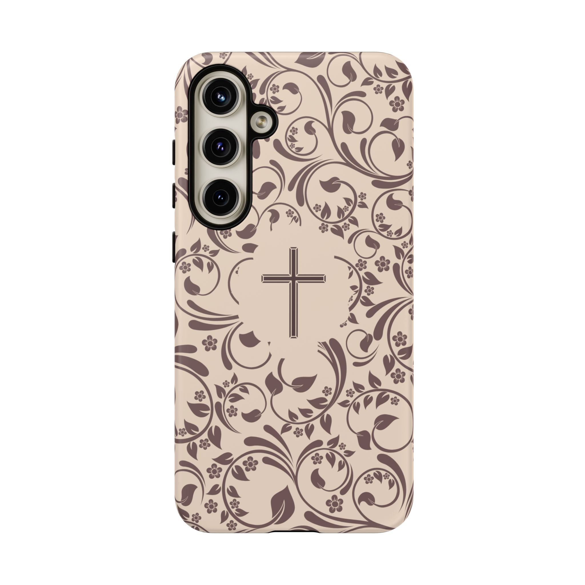 Christian Cross Floral Phone Case — Elegant Religious Protective Cover