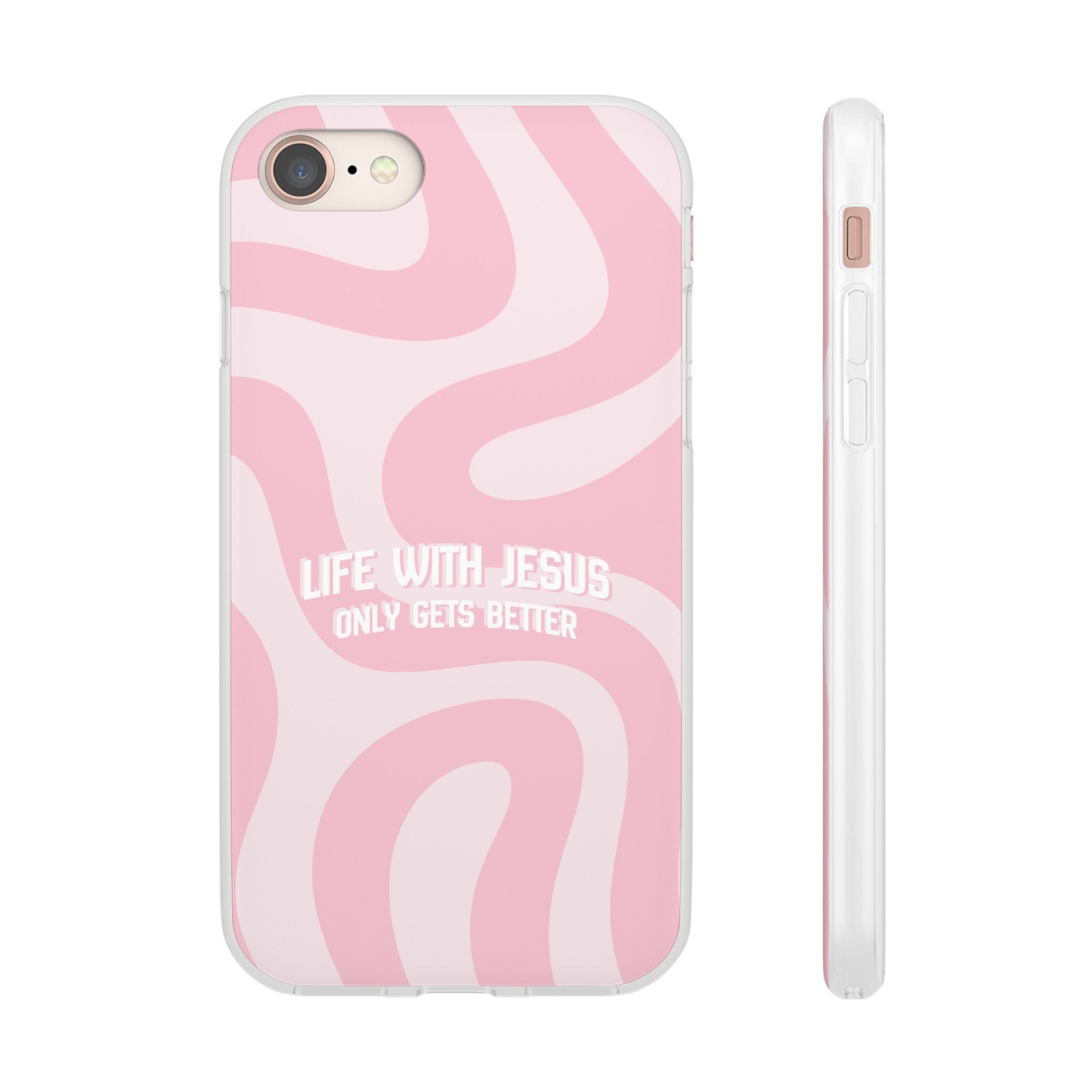 Pink Swirl Phone Case — "Life with Jesus Only Gets Better" Christian iPhone Cover