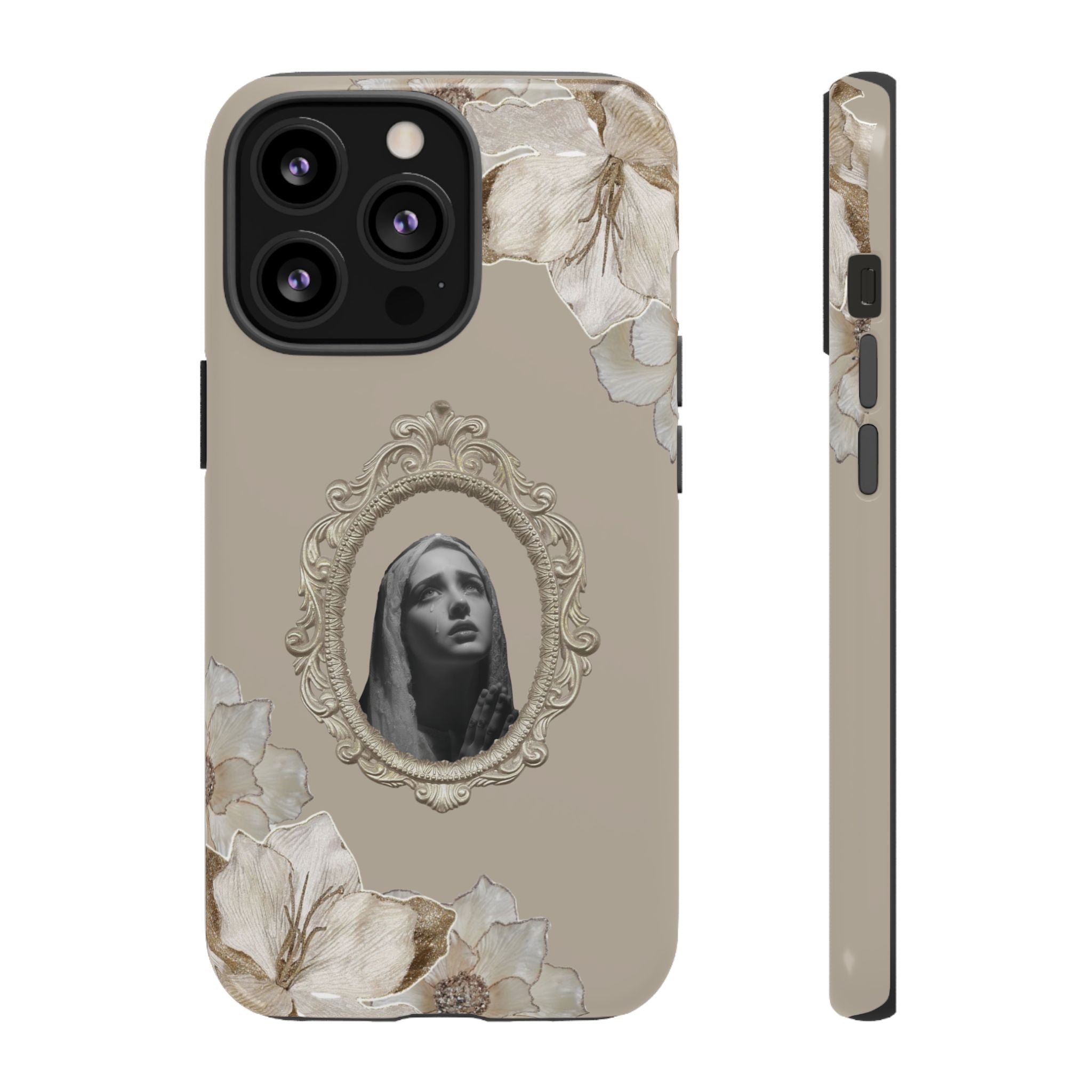 Vintage Floral Phone Case with Sacred Madonna Portrait