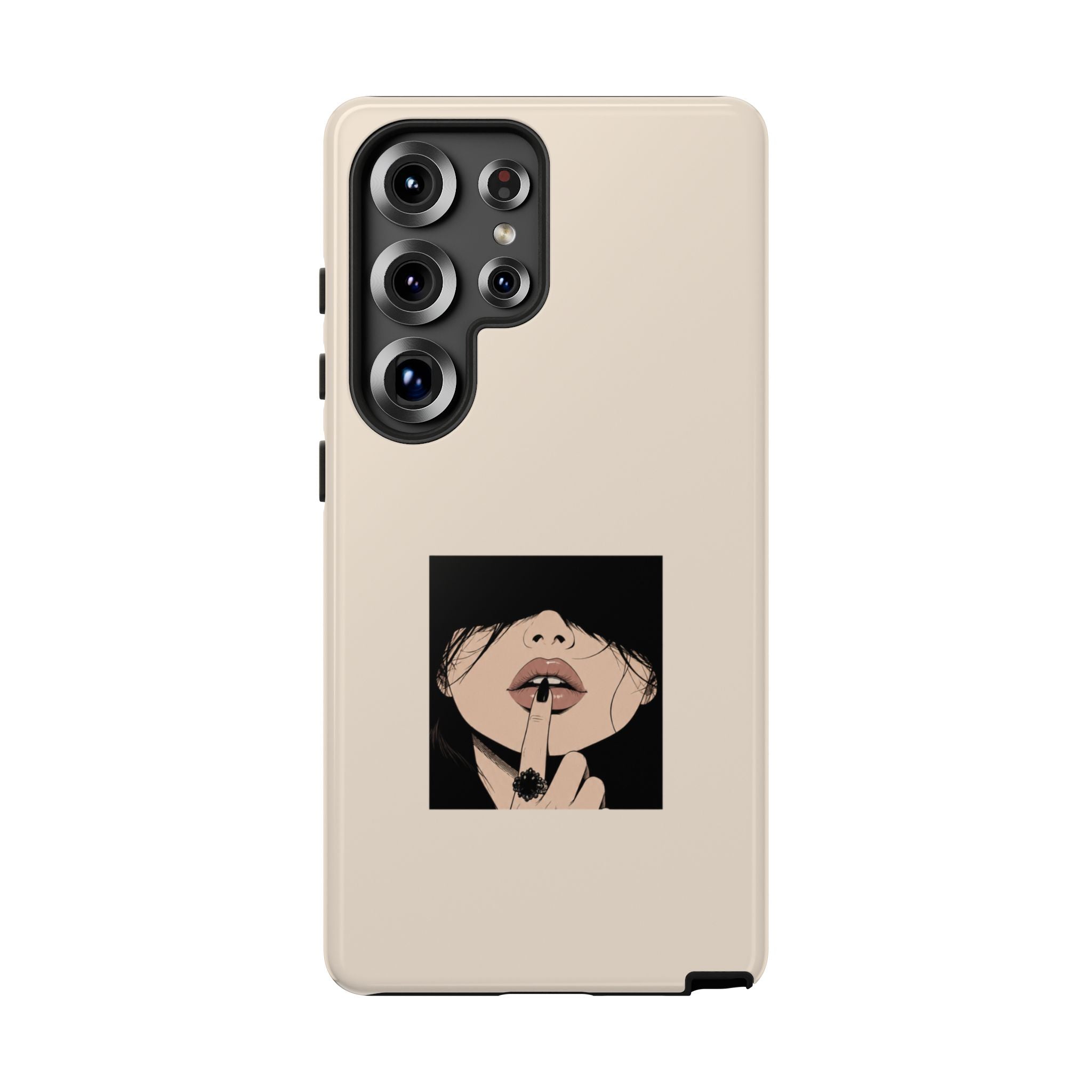 Minimal Anime Girl Shh Design, Edgy Aesthetic Protective Cover