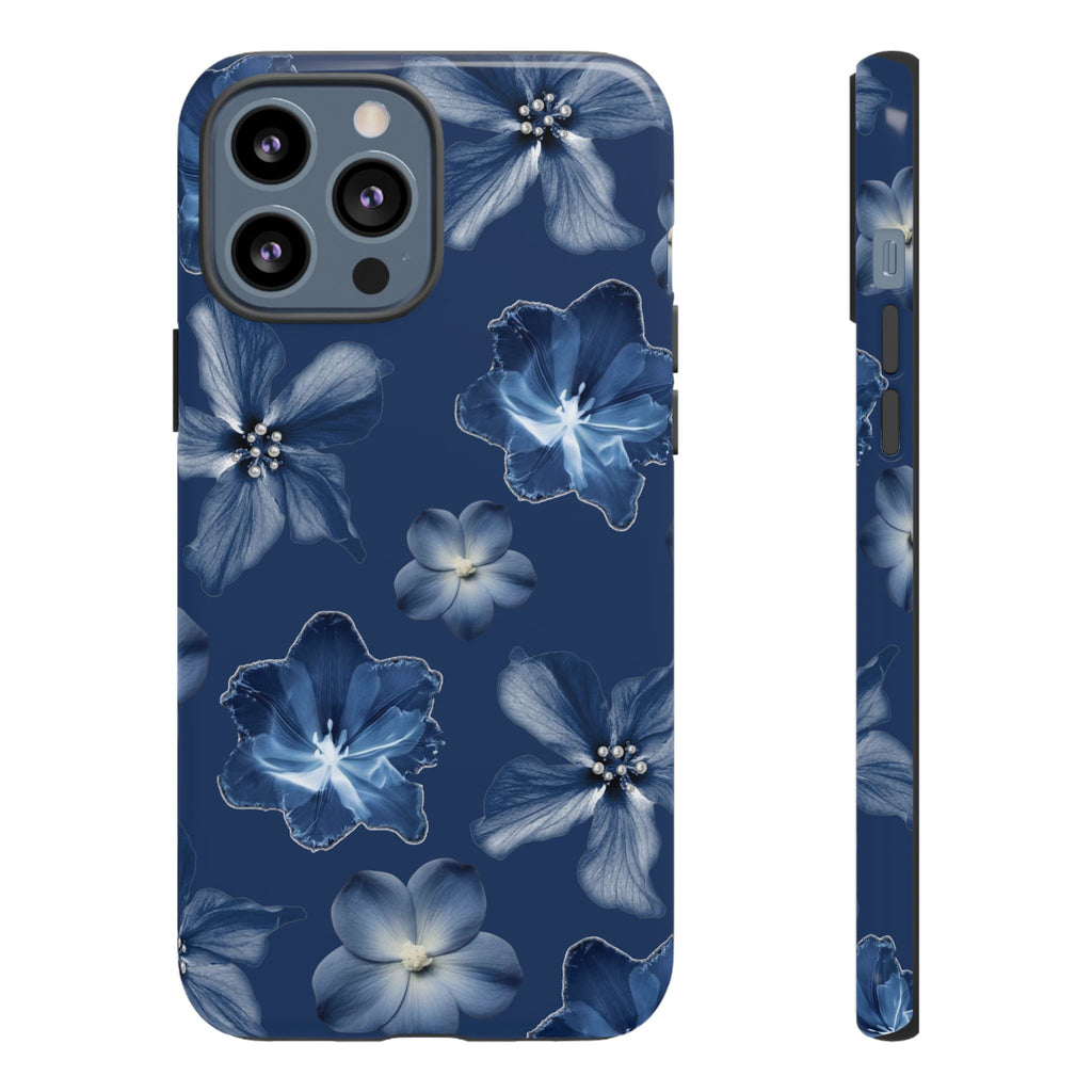 Navy Floral Tough Phone Case — Blue Bloom Protective Cover