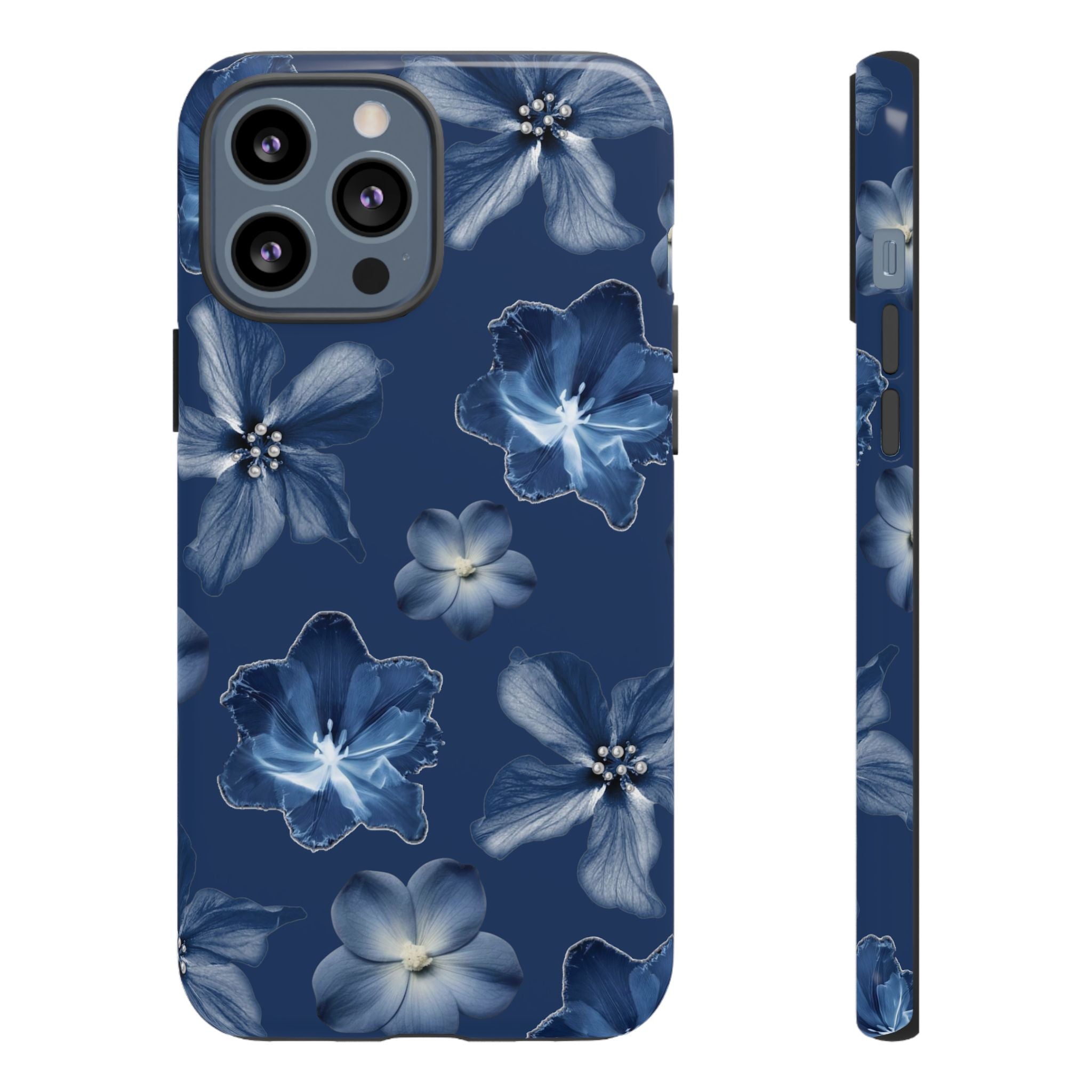 Navy Floral Tough Phone Case — Blue Bloom Protective Cover