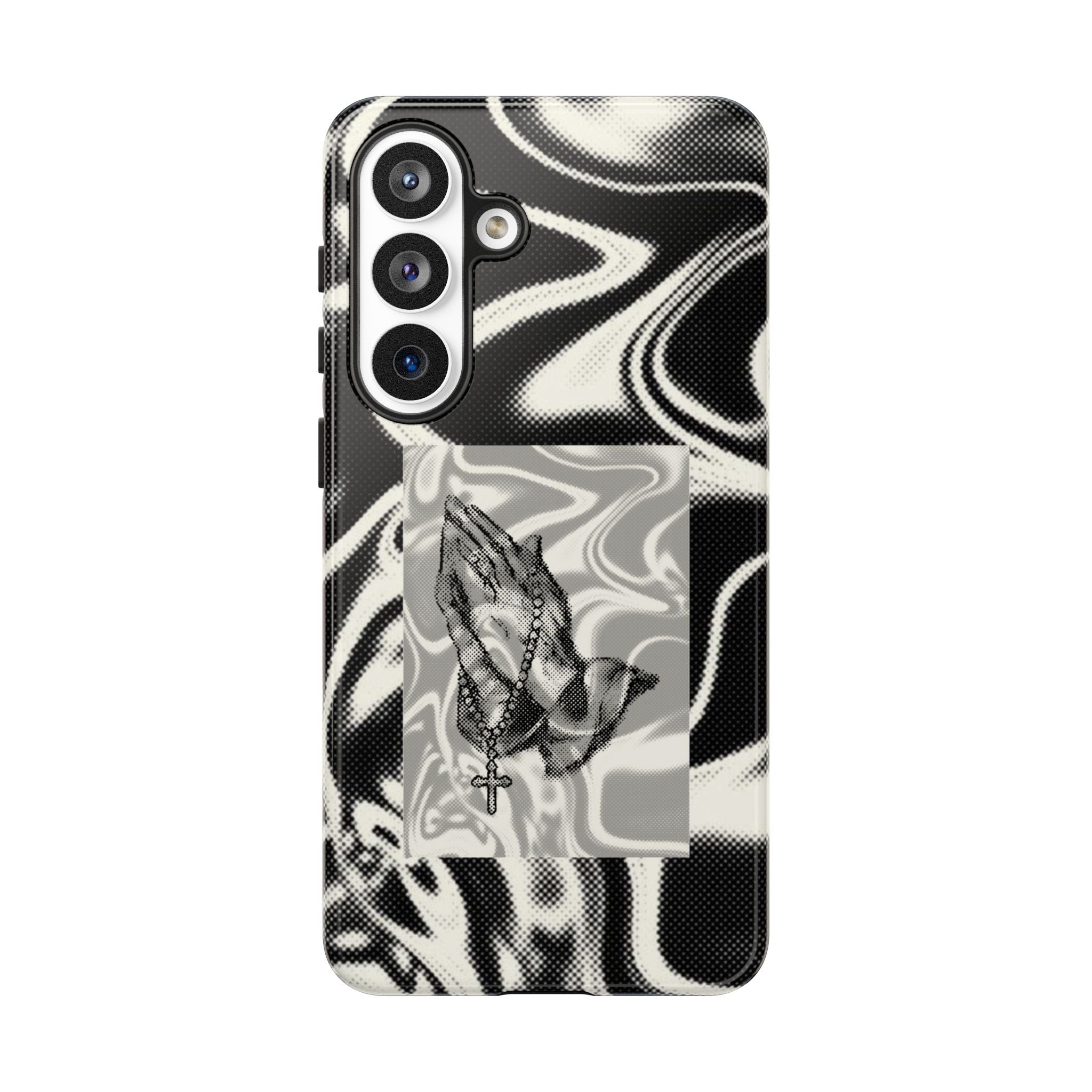 Praying Hands Phone Case – Black White Marble Spiritual Design