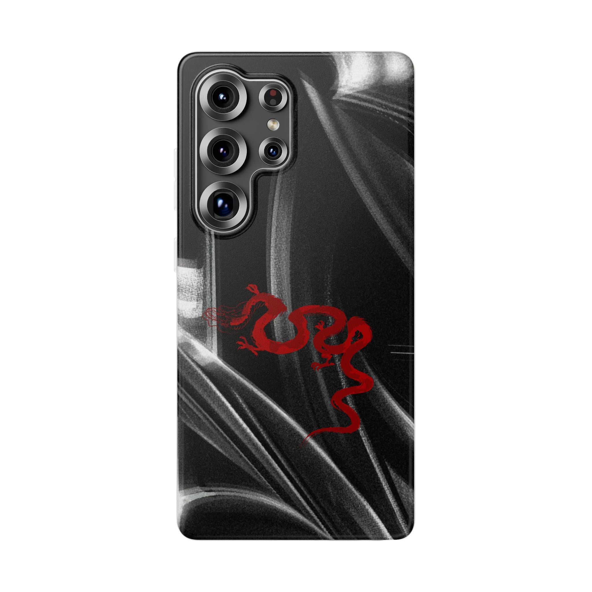 Flexi Phone Case — Black Smoke Background with Red Dragon
