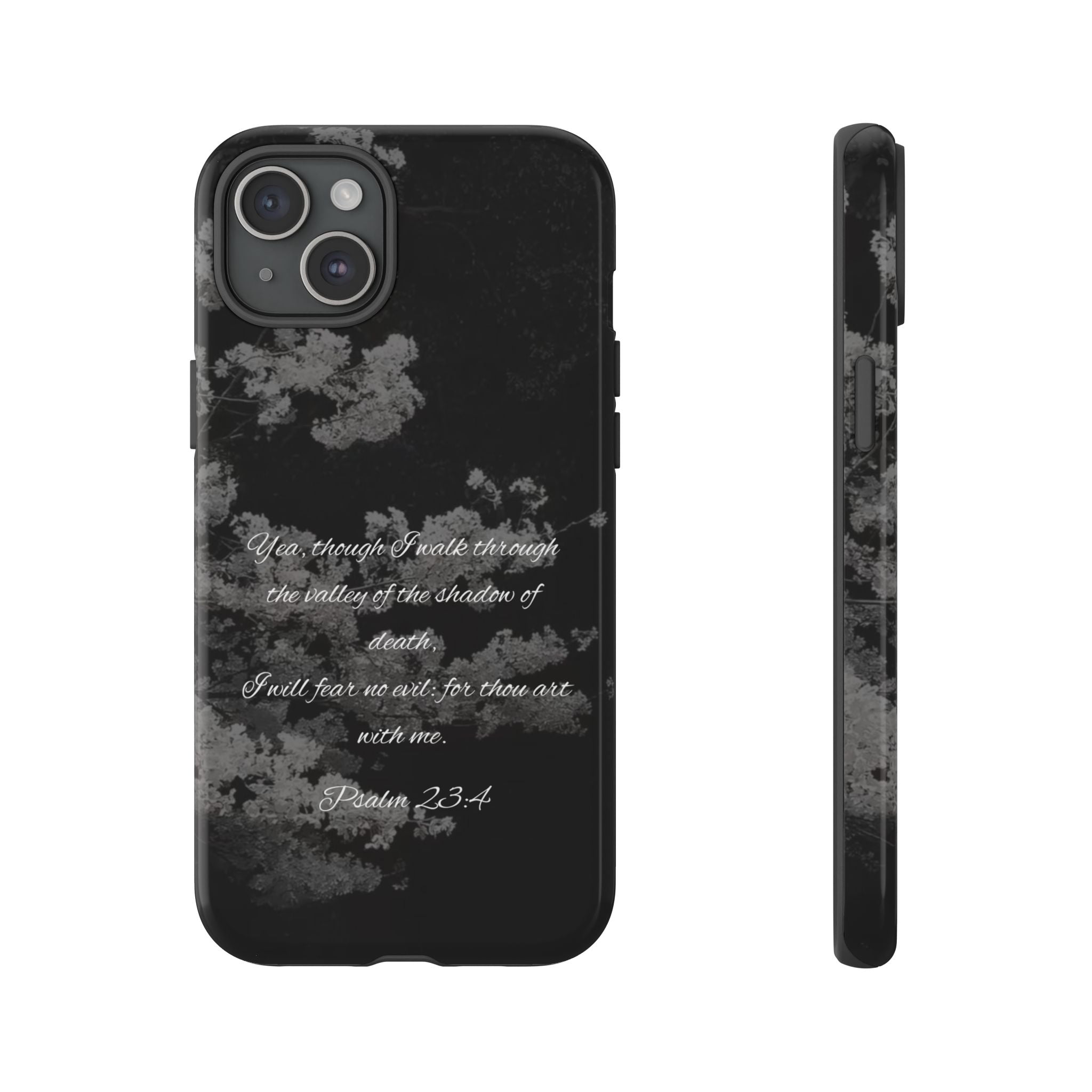 Bible Verse Phone Case — Psalm 23:4 Comfort Black Protective Cover