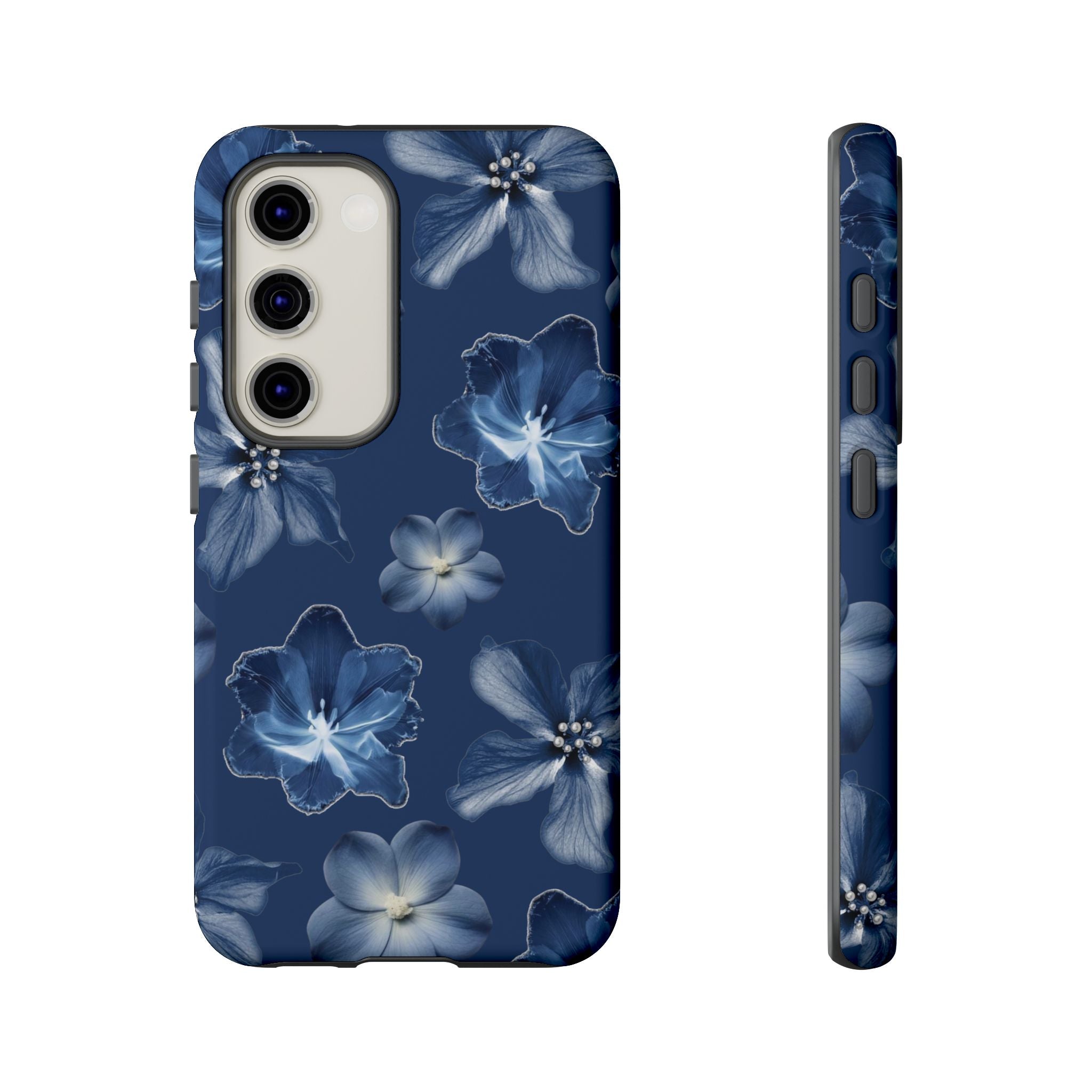 Navy Floral Tough Phone Case — Blue Bloom Protective Cover