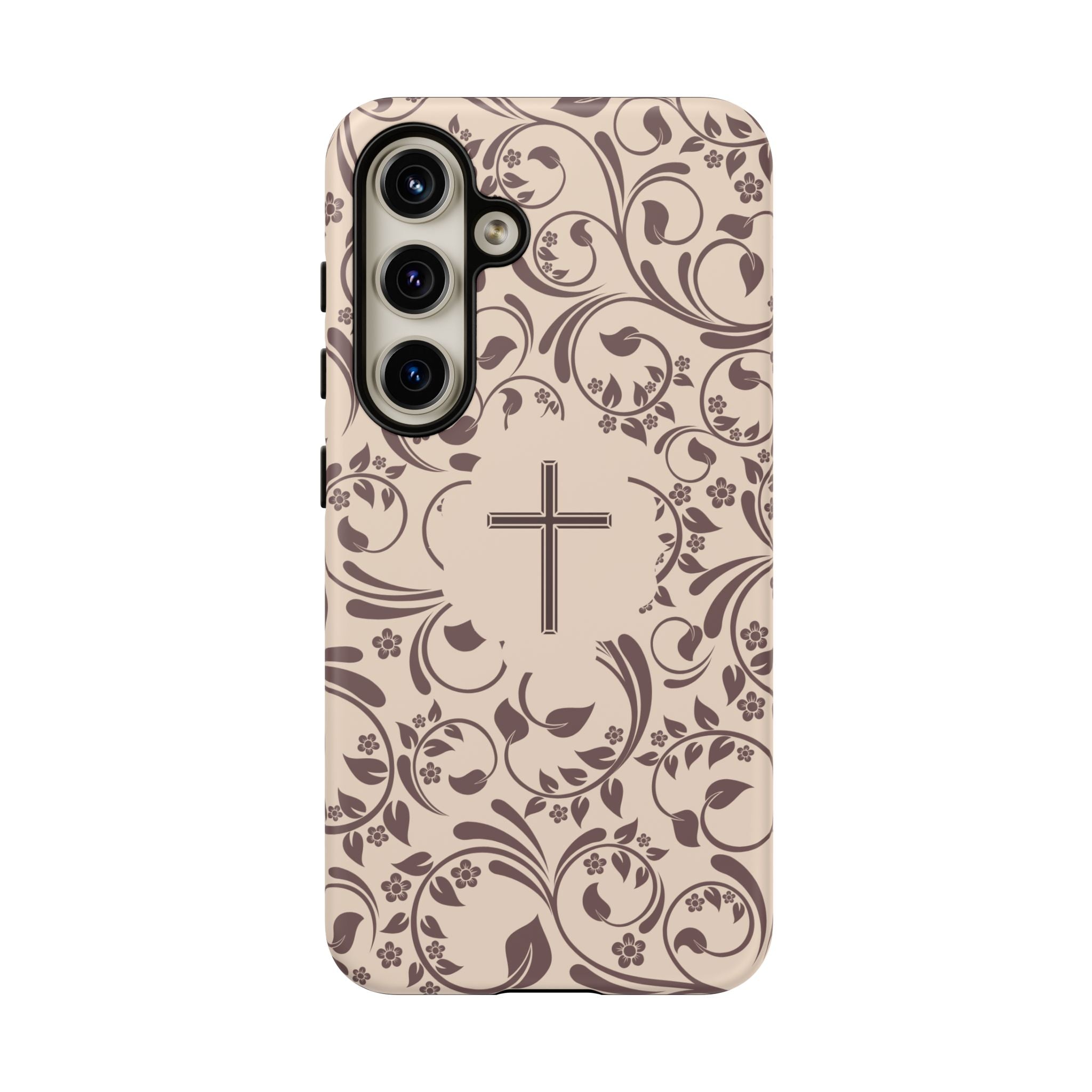 Christian Cross Floral Phone Case — Elegant Religious Protective Cover