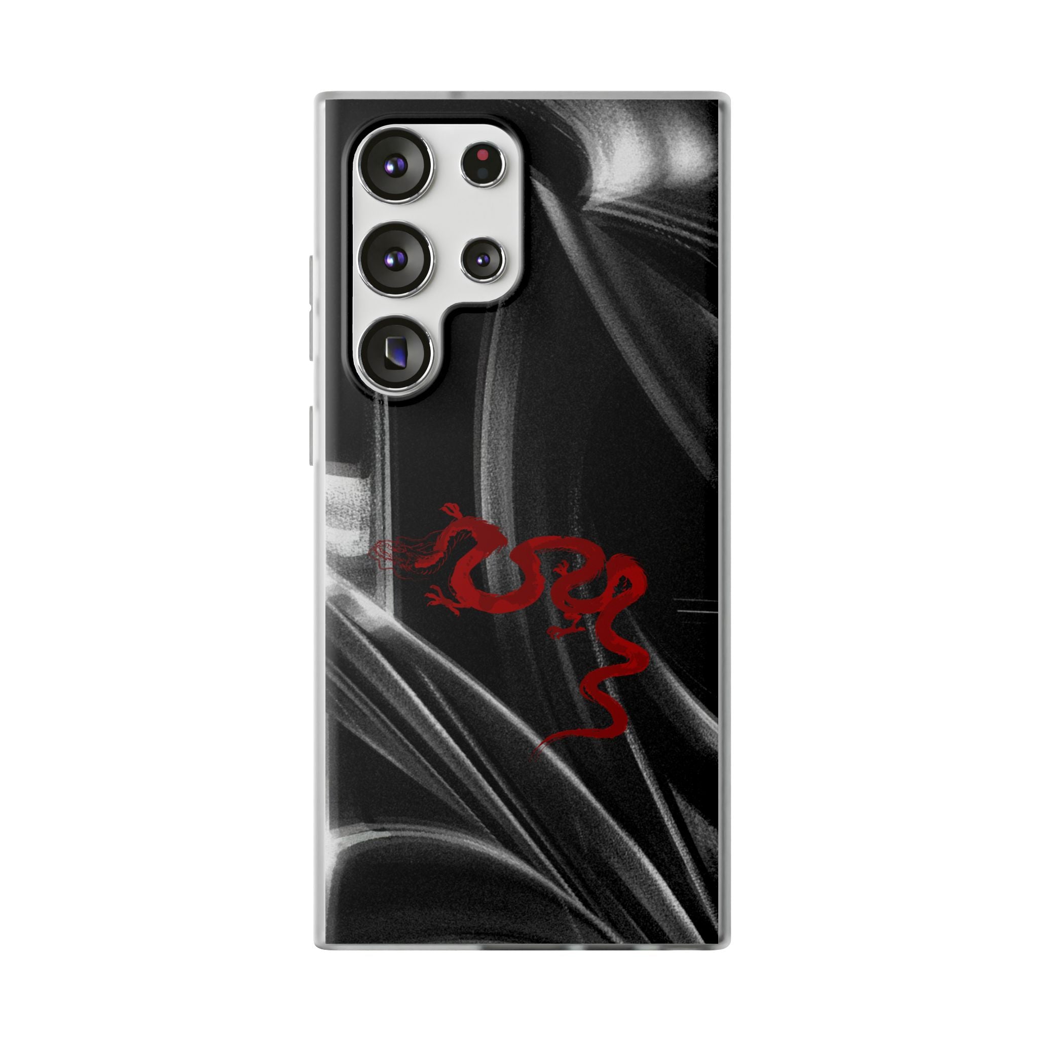 Flexi Phone Case — Black Smoke Background with Red Dragon