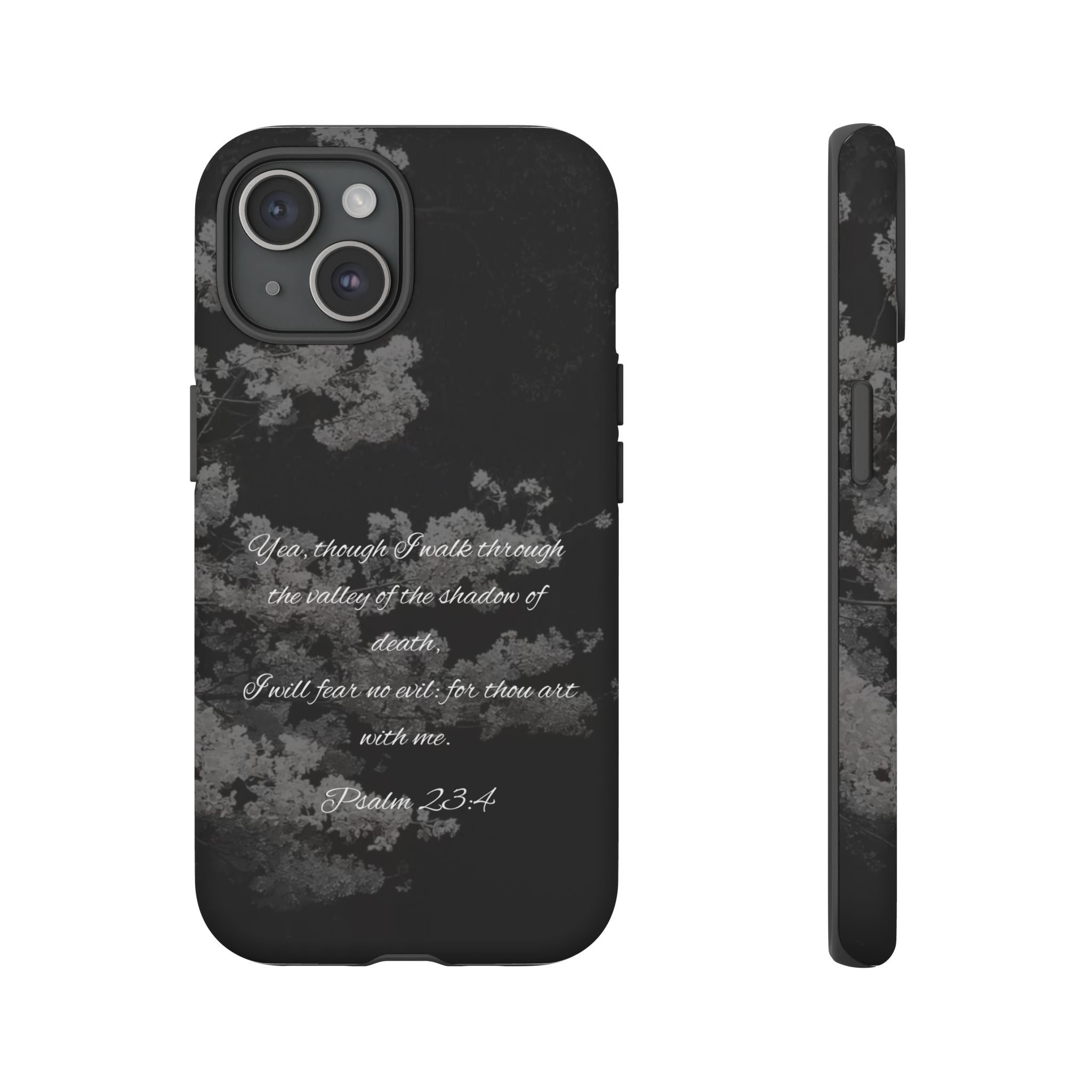 Bible Verse Phone Case — Psalm 23:4 Comfort Black Protective Cover