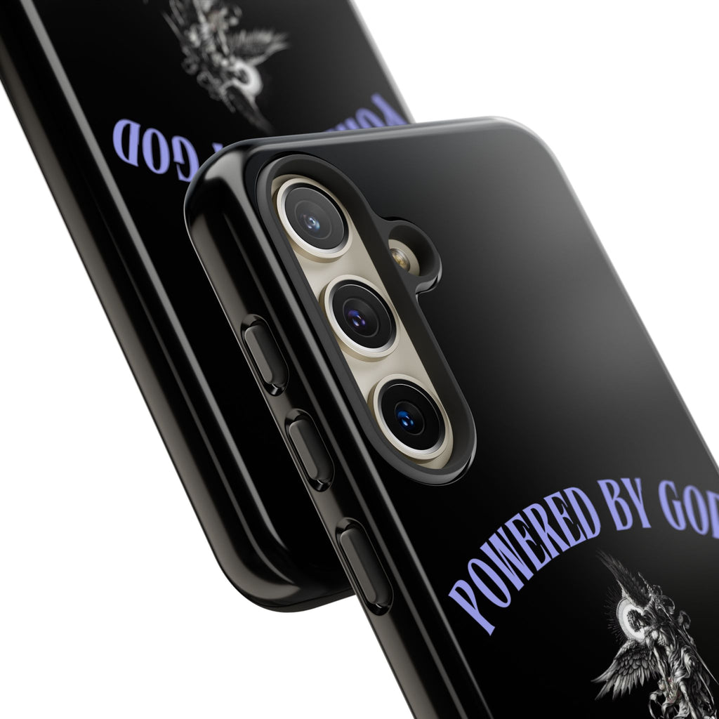 Phone Case — "Powered by God" Black Protective Case with Angelic Skull Design
