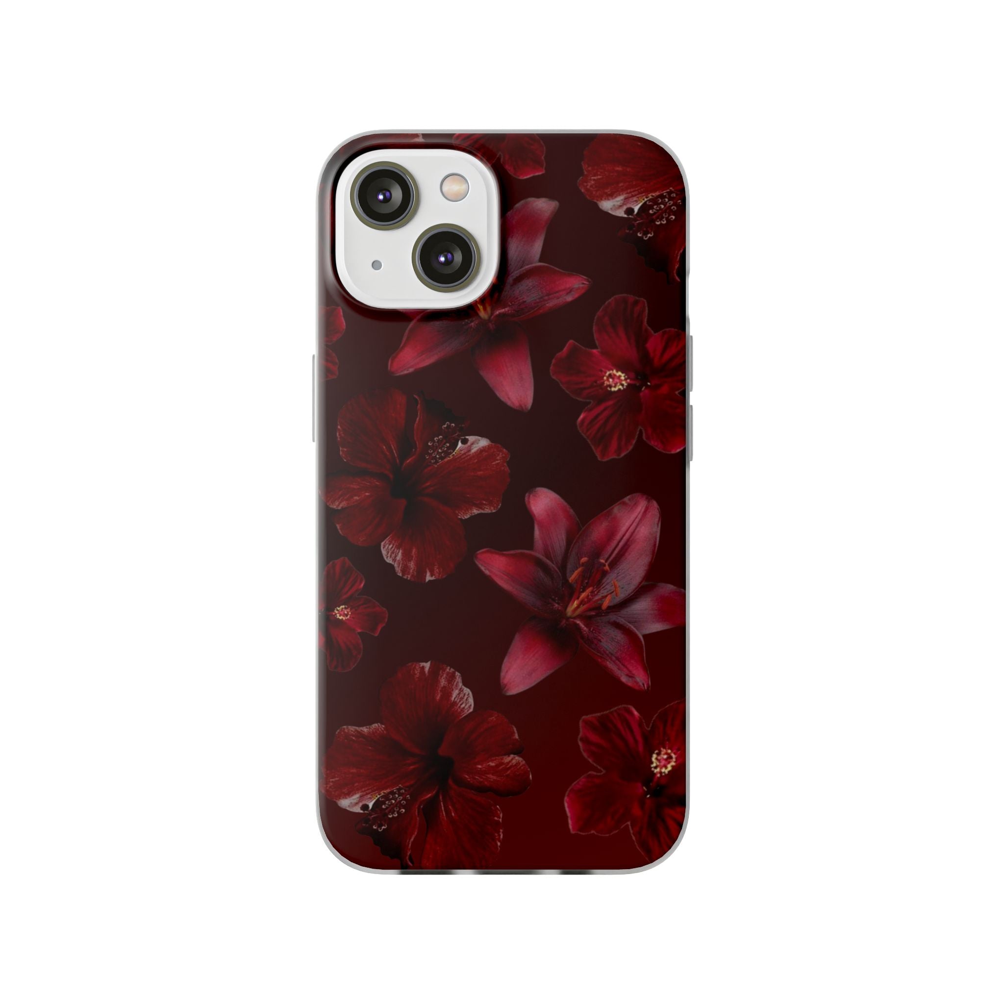 Red Floral Flexi Phone Case – Dark Burgundy Lily Pattern