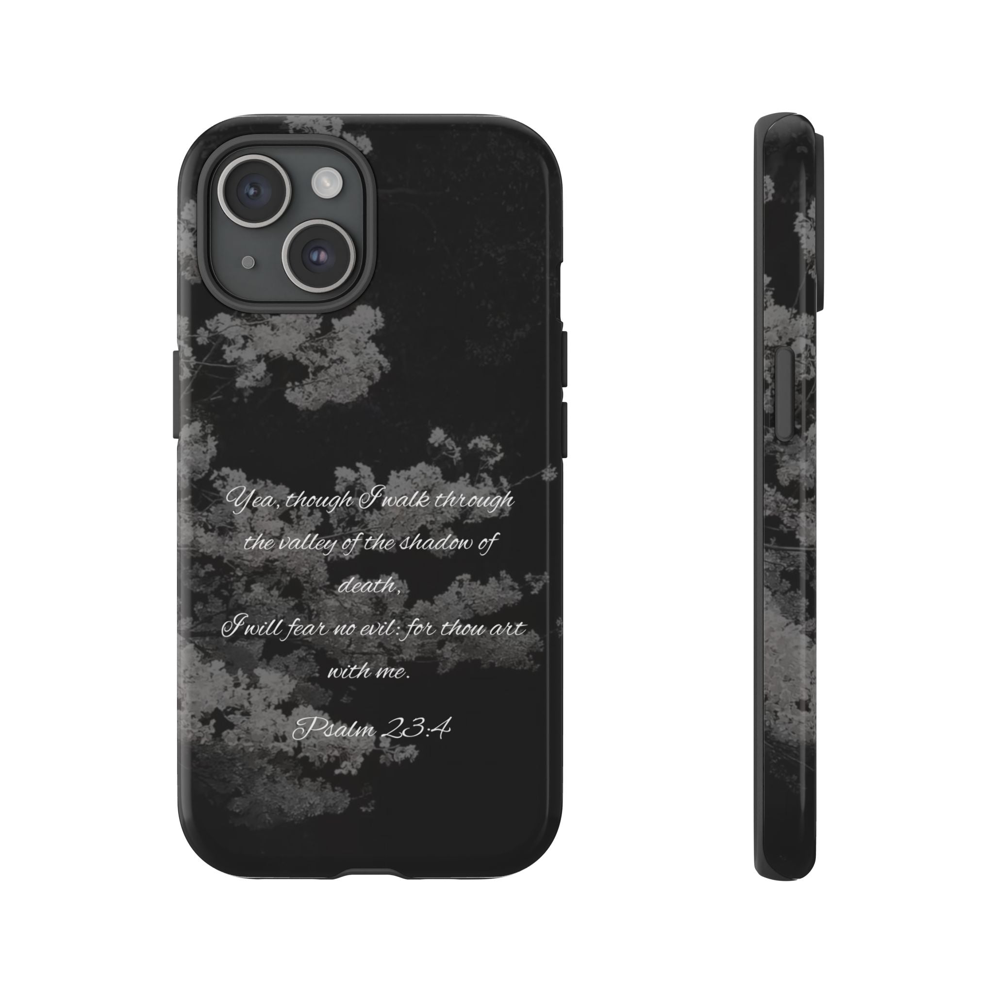 Bible Verse Phone Case — Psalm 23:4 Comfort Black Protective Cover