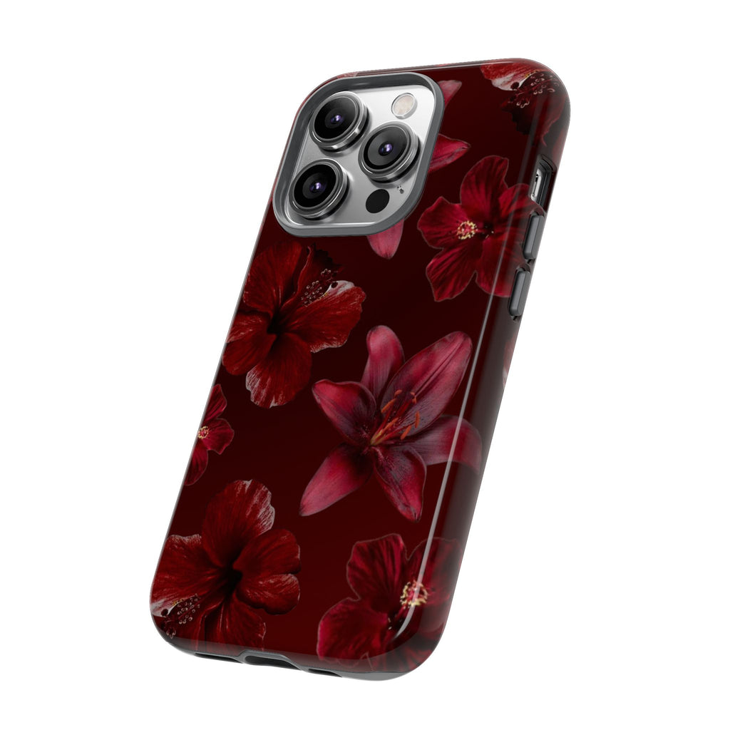 Tough Cases - Dark Red Floral Phone Case