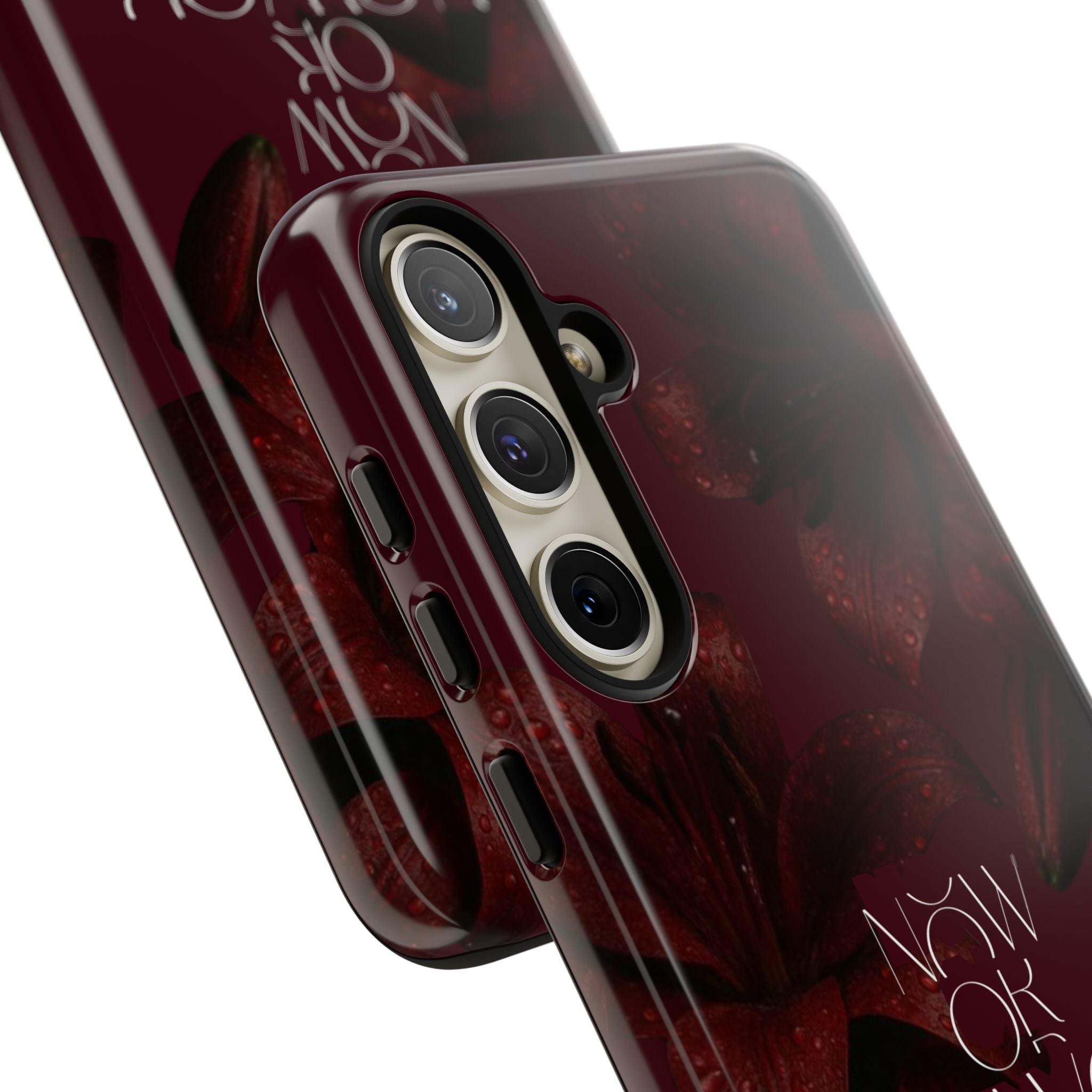 Tough Cases – Burgundy Floral “Now or Never” Protective Phone Case