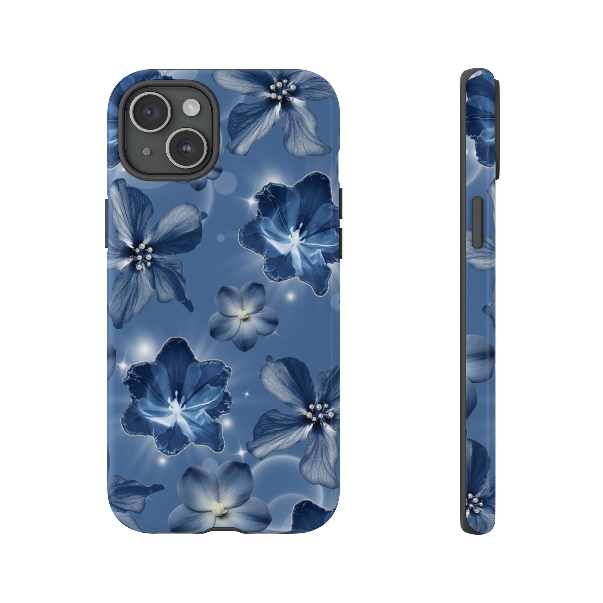 Blue Floral Tough Phone Case — Protective Blossom Design