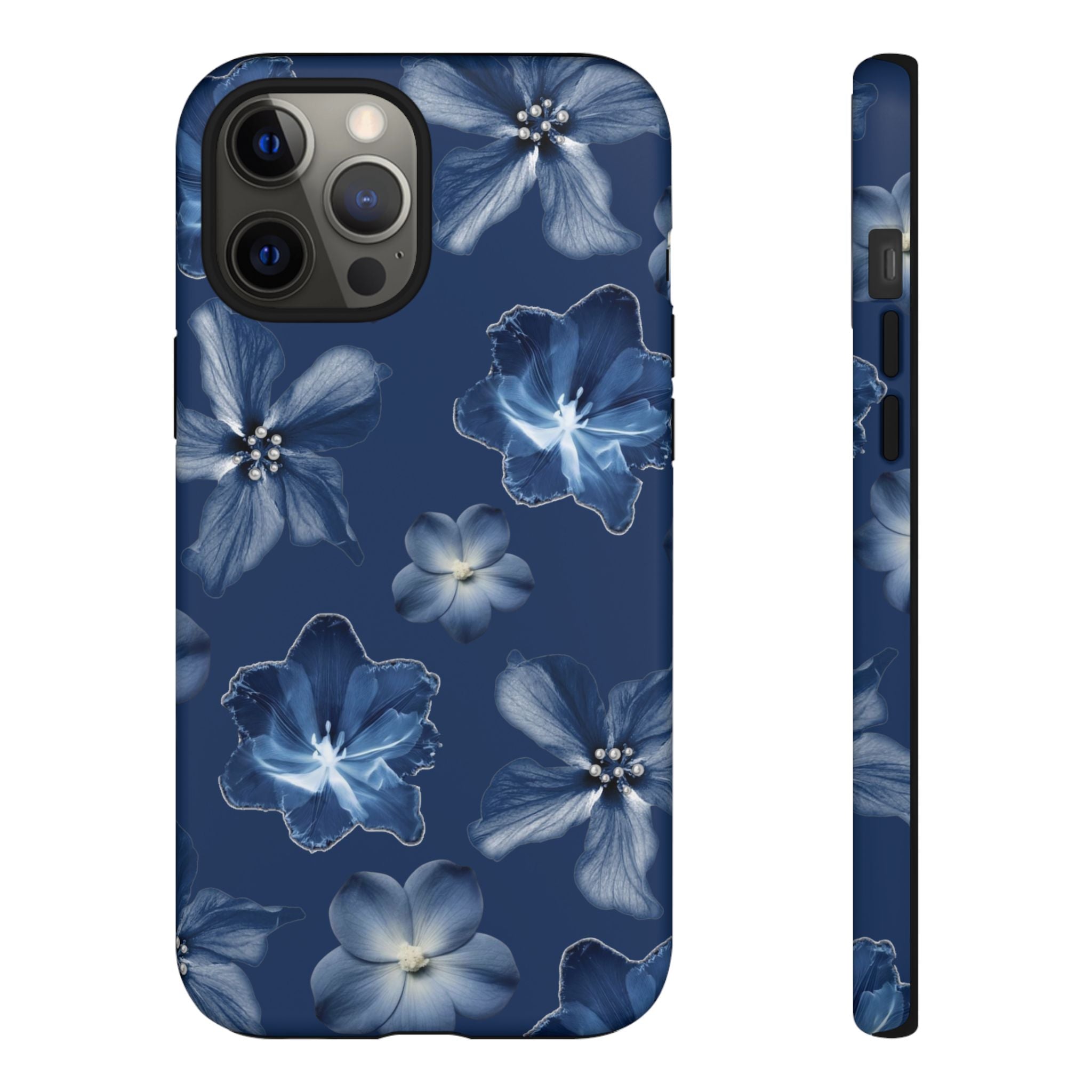 Navy Floral Tough Phone Case — Blue Bloom Protective Cover