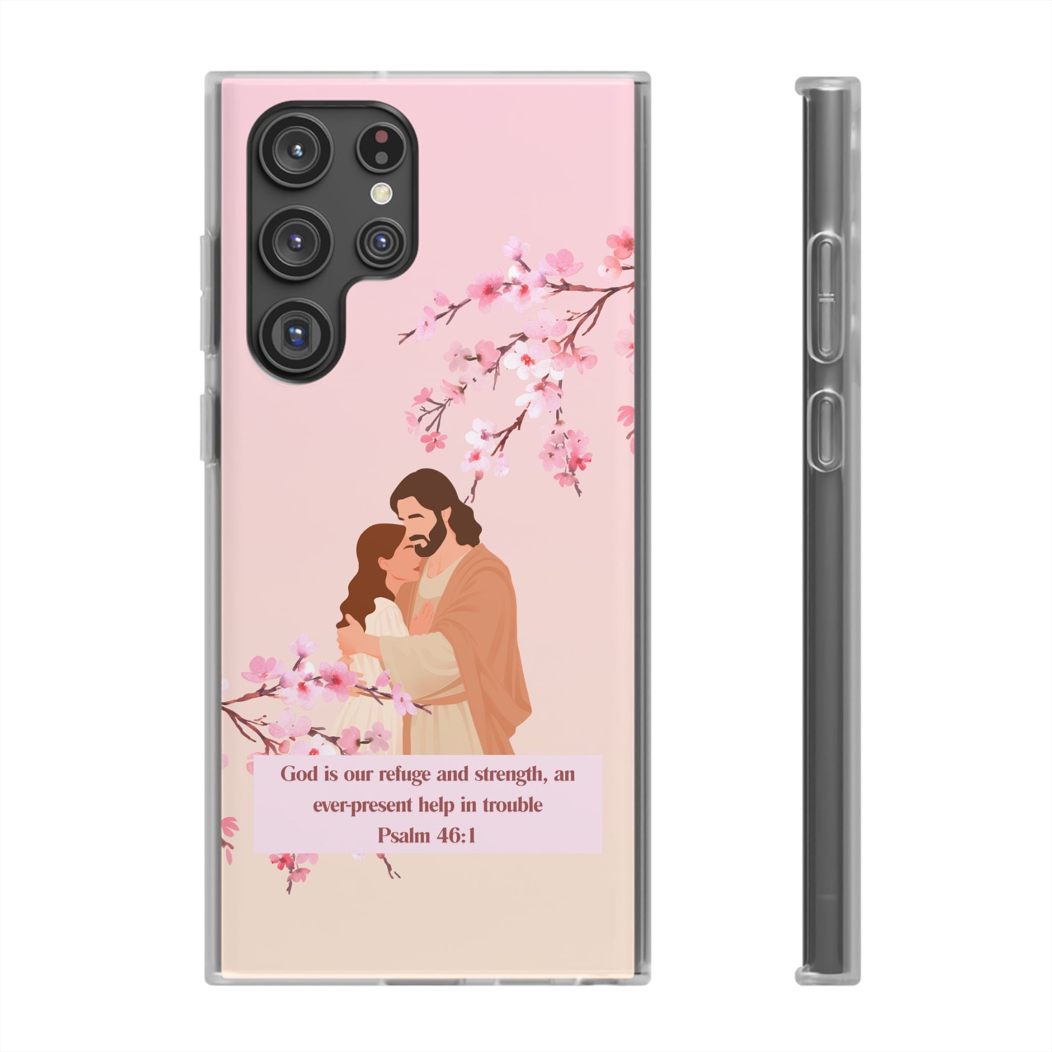 God Is Our Refuge – Psalm 46:1 Cherry Blossom Christian Flexi Phone Case