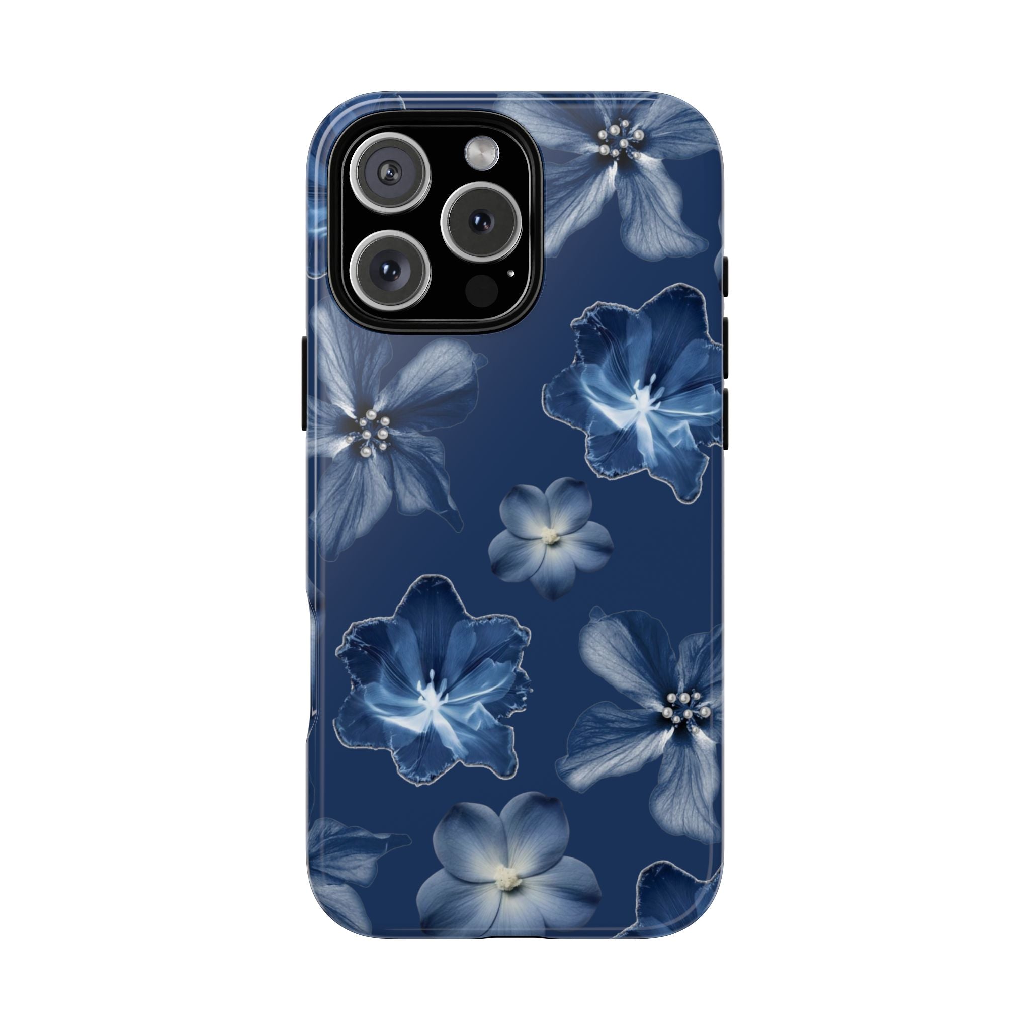 Navy Floral Tough Phone Case — Blue Bloom Protective Cover