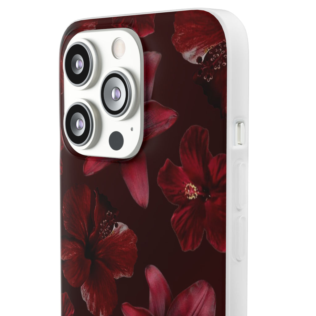 Red Floral Flexi Phone Case – Dark Burgundy Lily Pattern