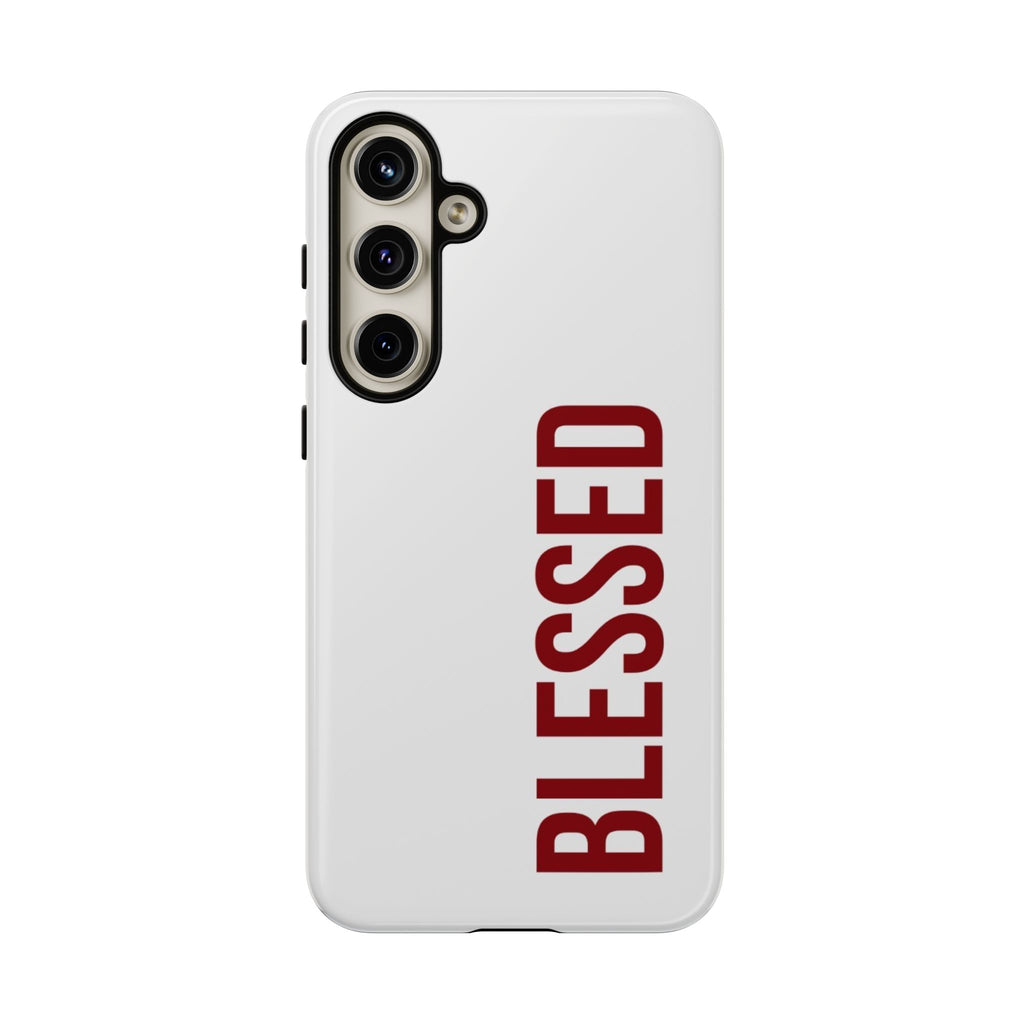 Blessed Vertical Phone Case — Protective Slim iPhone Cover with Red 'BLESSED' Text