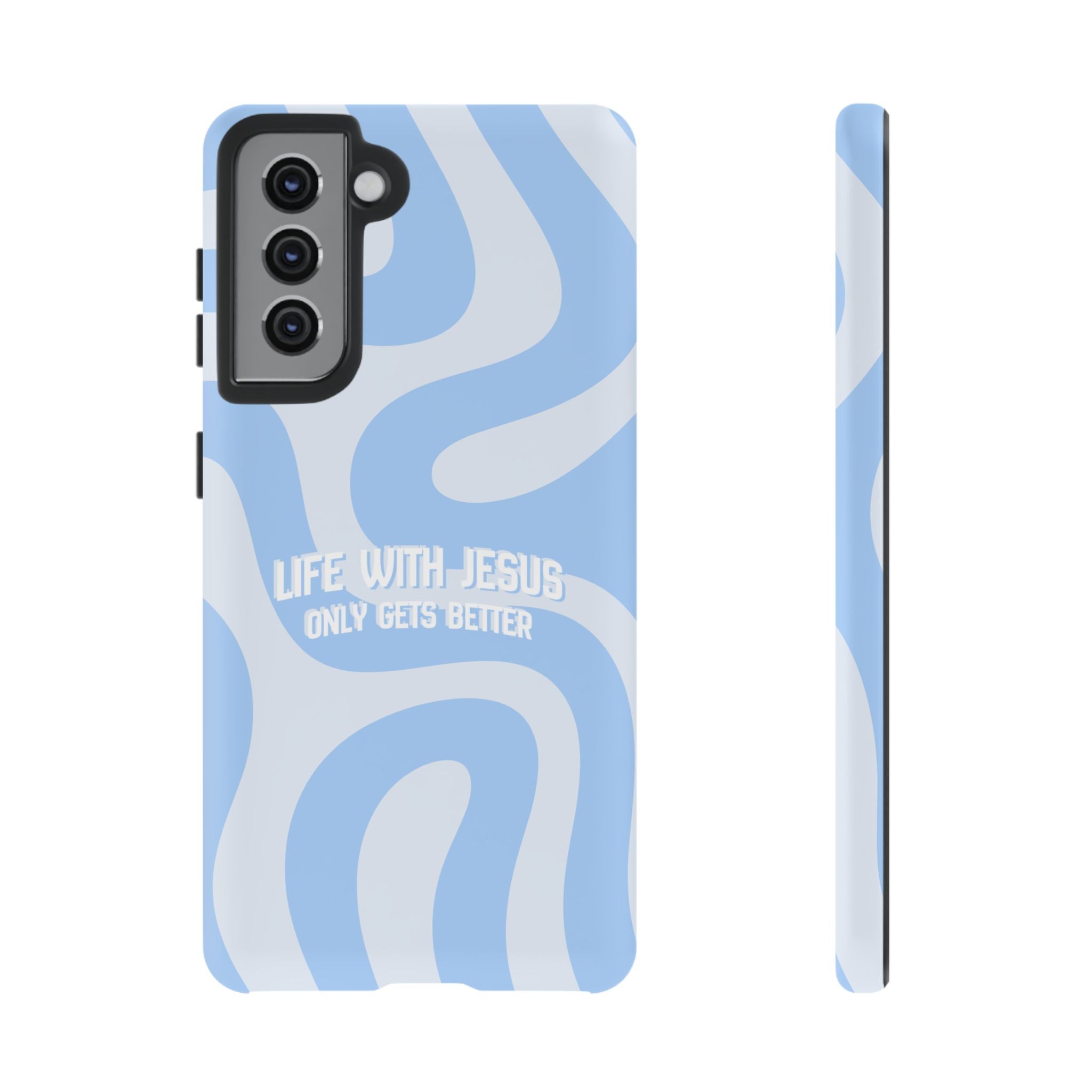Blue Swirl Phone Case - "Life With Jesus Only Gets Better" Christian iPhone Cover