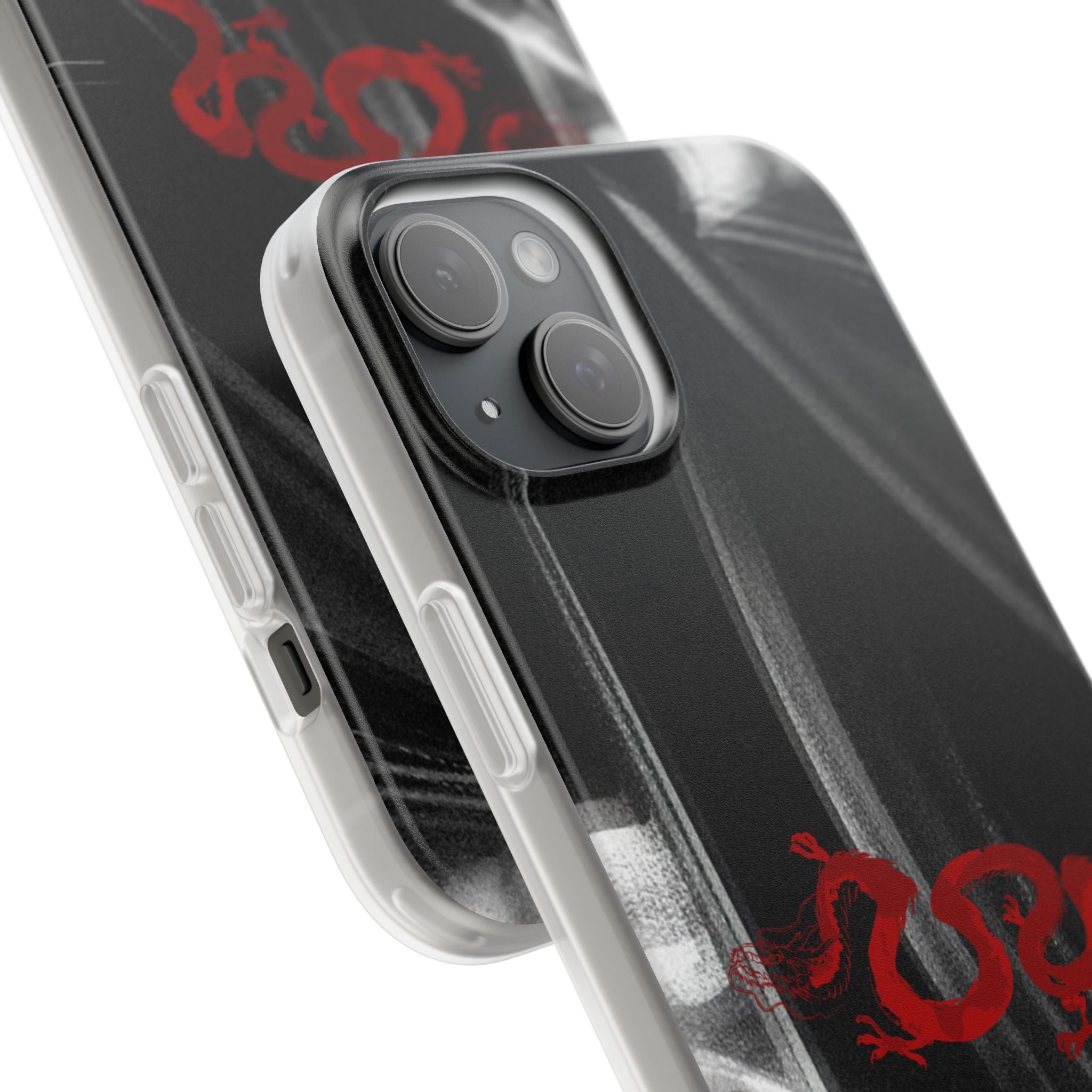 Flexi Phone Case — Black Smoke Background with Red Dragon