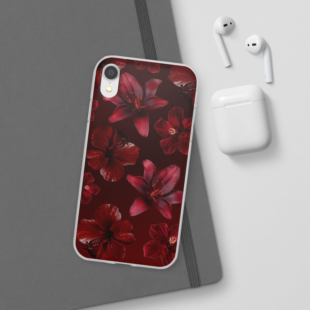 Red Floral Flexi Phone Case – Dark Burgundy Lily Pattern