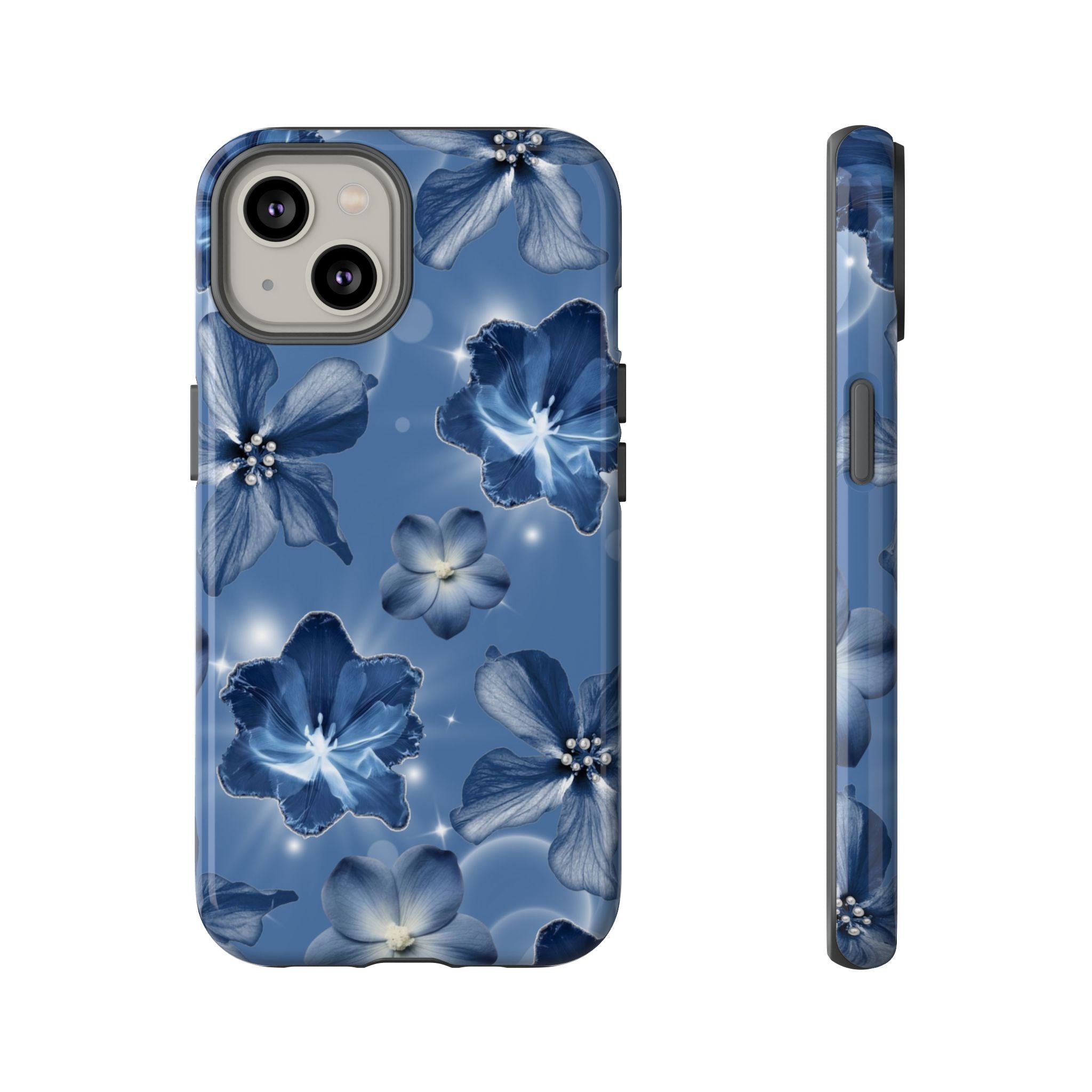 Blue Floral Tough Phone Case — Protective Blossom Design
