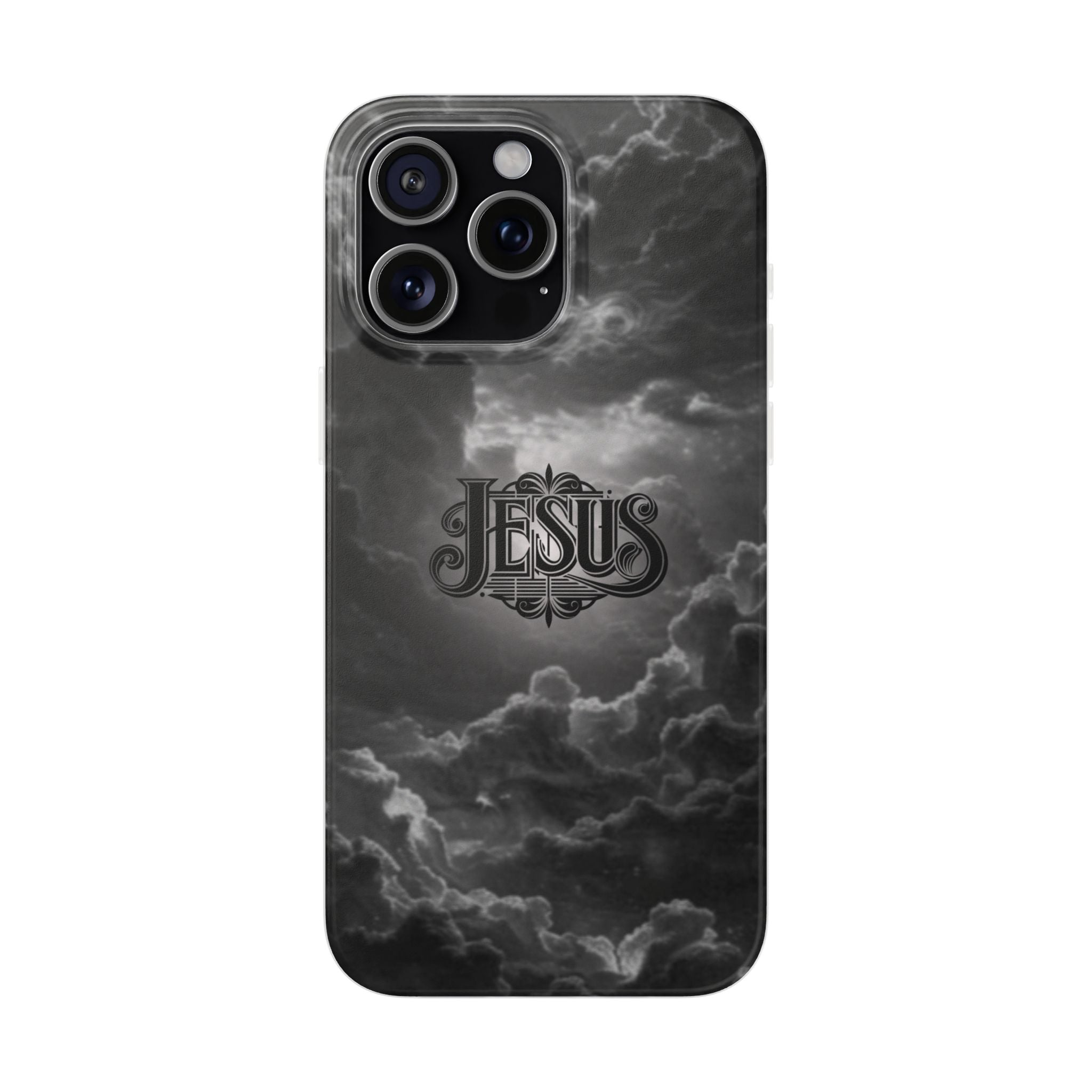 Jesus Cloud Phone Case — Faith-Inspired Flexi Case with 'Jesus' Script