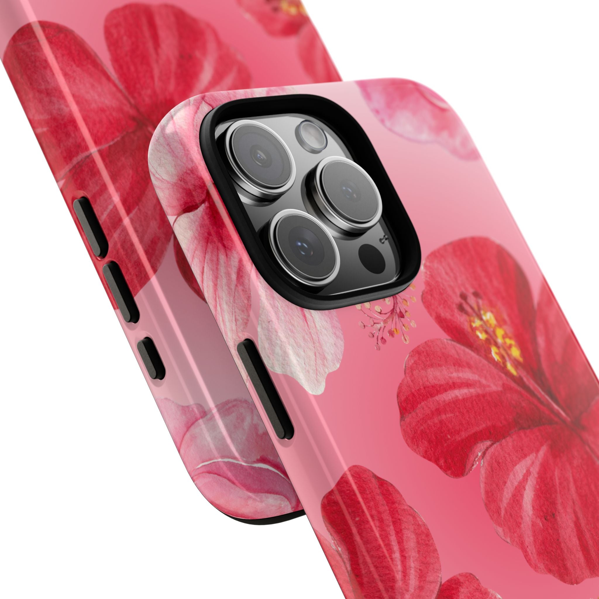 Hibiscus Pink Tough Phone Case — Floral Tropical Protective Cover