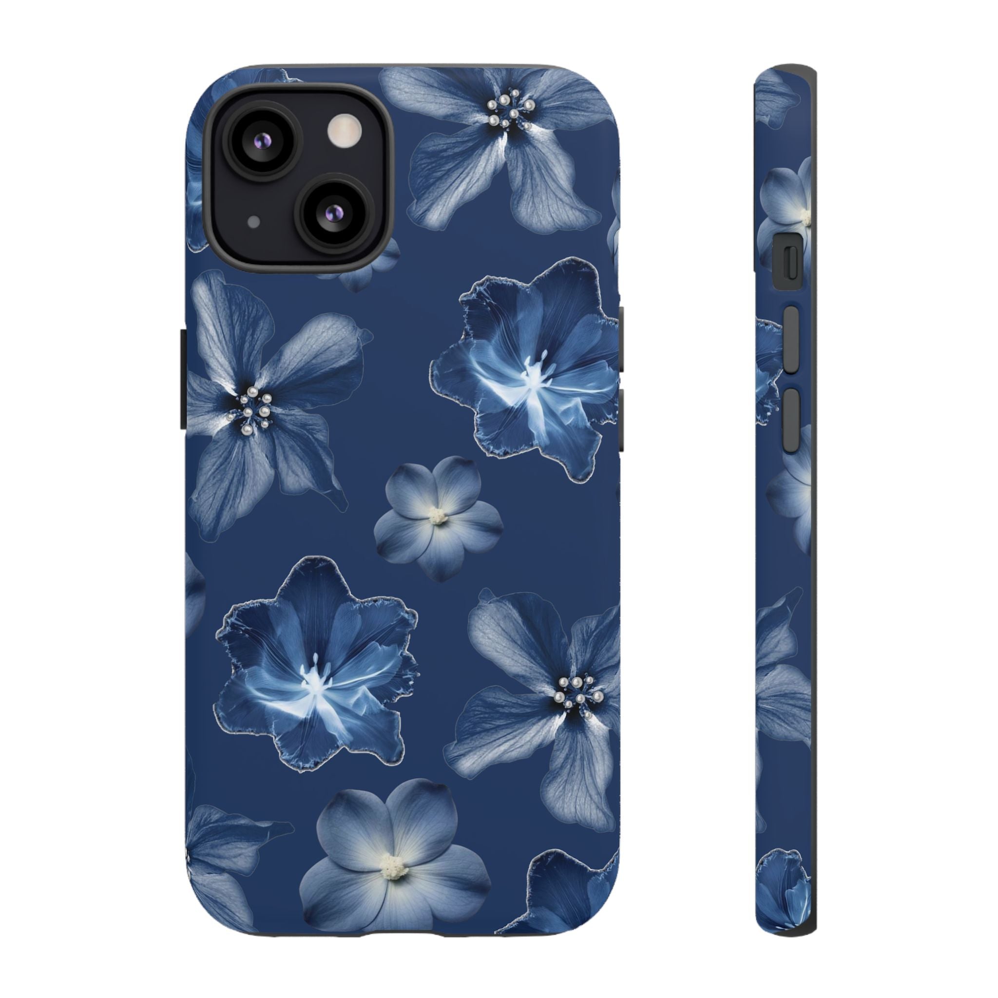 Navy Floral Tough Phone Case — Blue Bloom Protective Cover