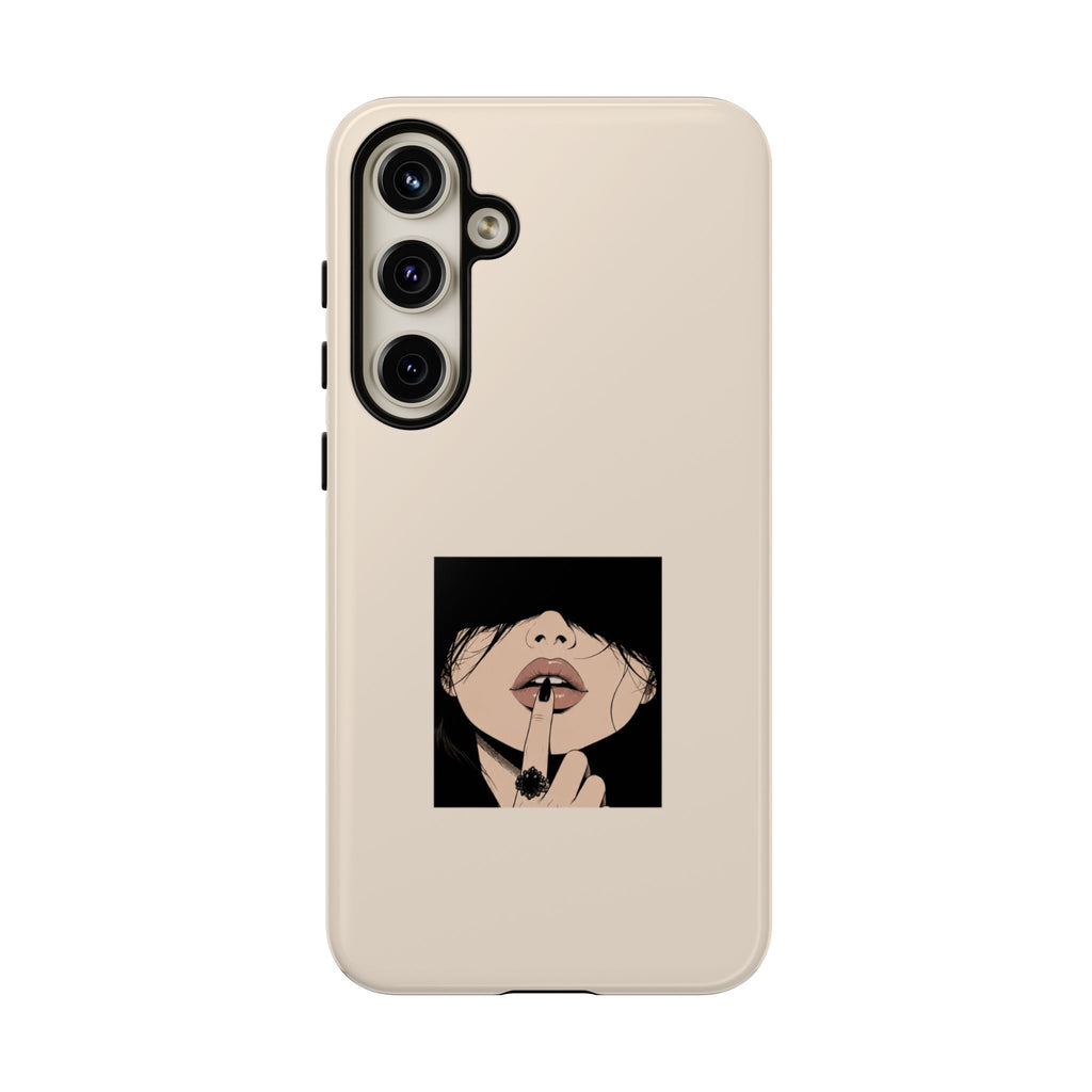 Minimal Anime Girl Shh Design, Edgy Aesthetic Protective Cover