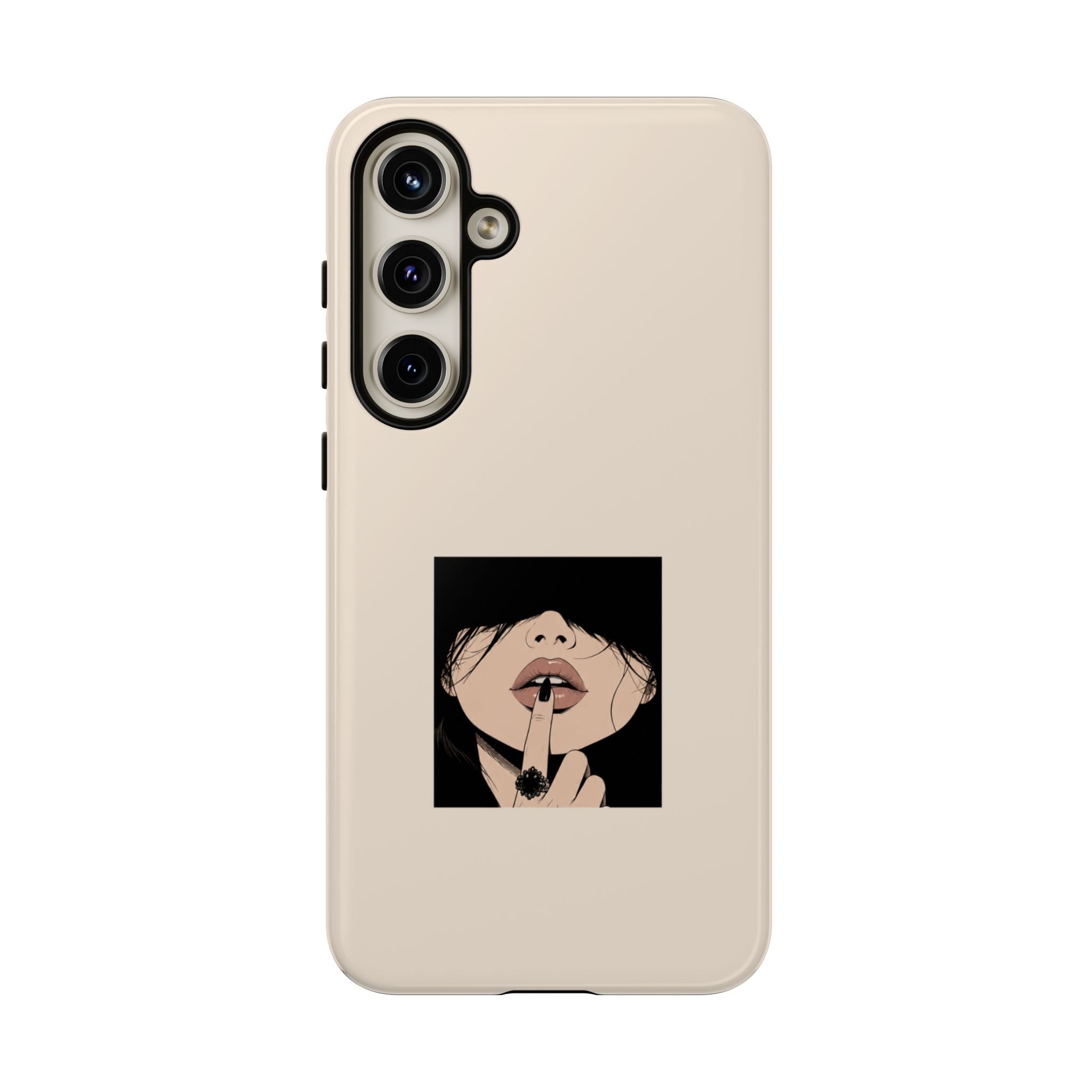 Minimal Anime Girl Shh Design, Edgy Aesthetic Protective Cover
