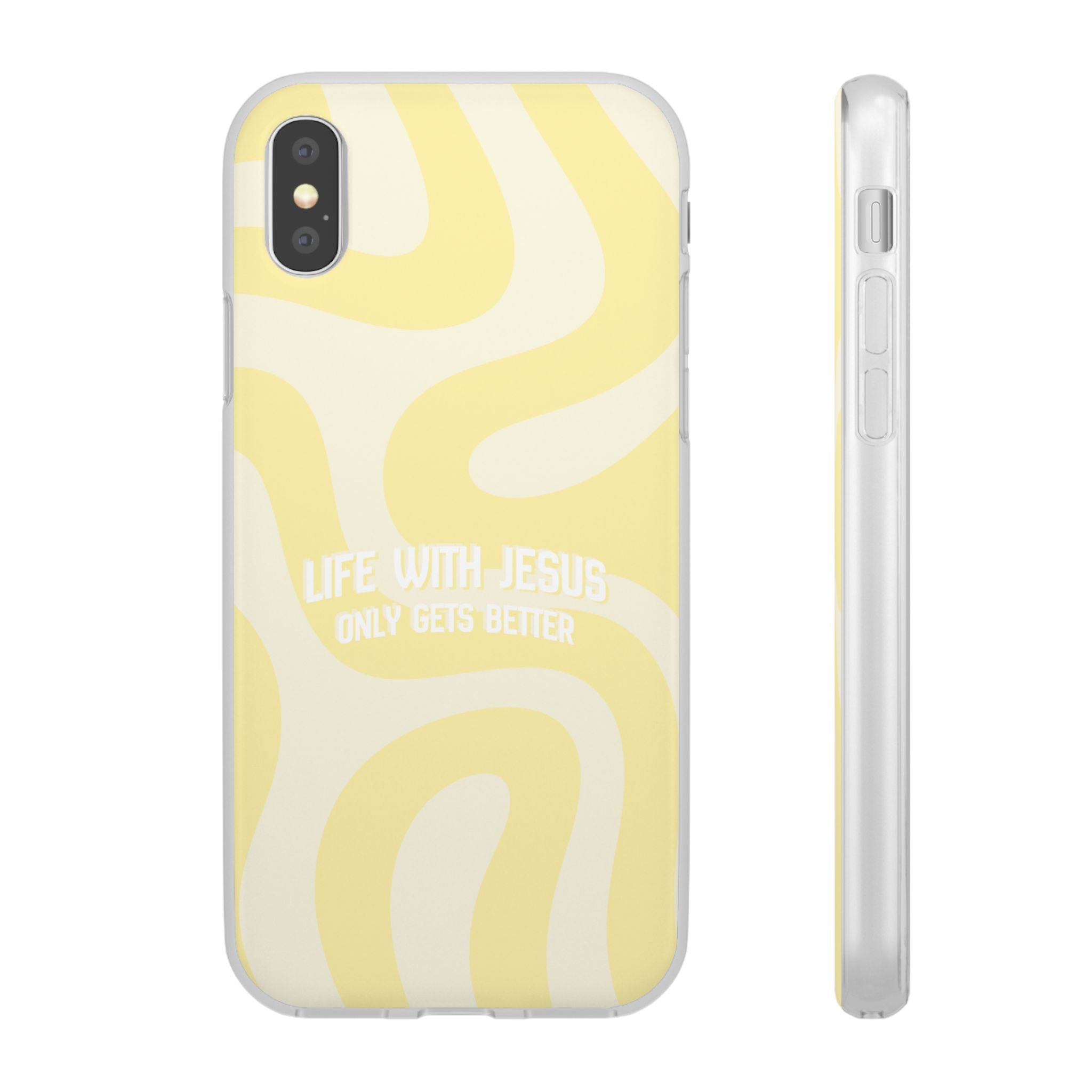Christian Phone Case - "Life With Jesus Only Gets Better" Yellow Swirl Flexi Case