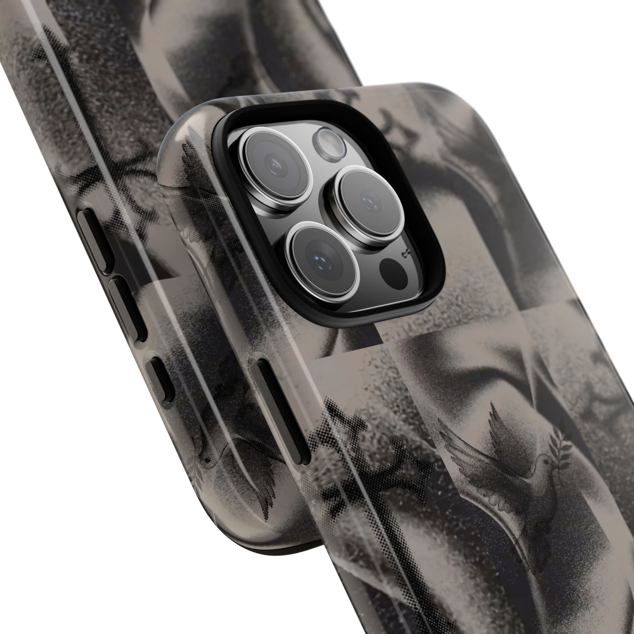 Gothic Cross & Dove Phone Case — Moody Checkerboard Protective Case