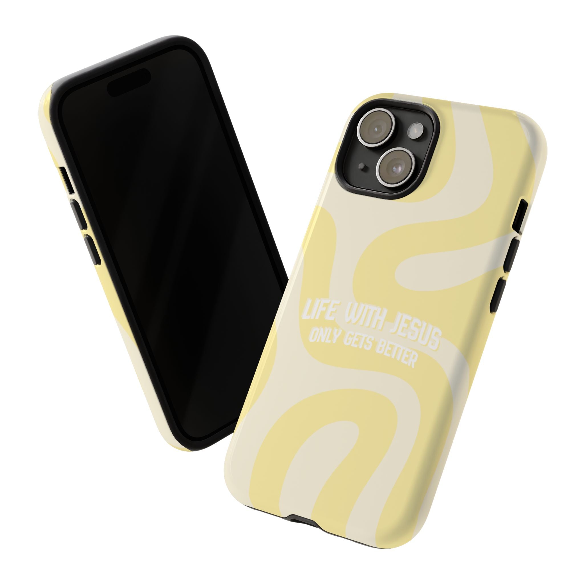 Yellow Swirl Phone Case - "Life With Jesus Only Gets Better" Christian iPhone Cover Tough Case
