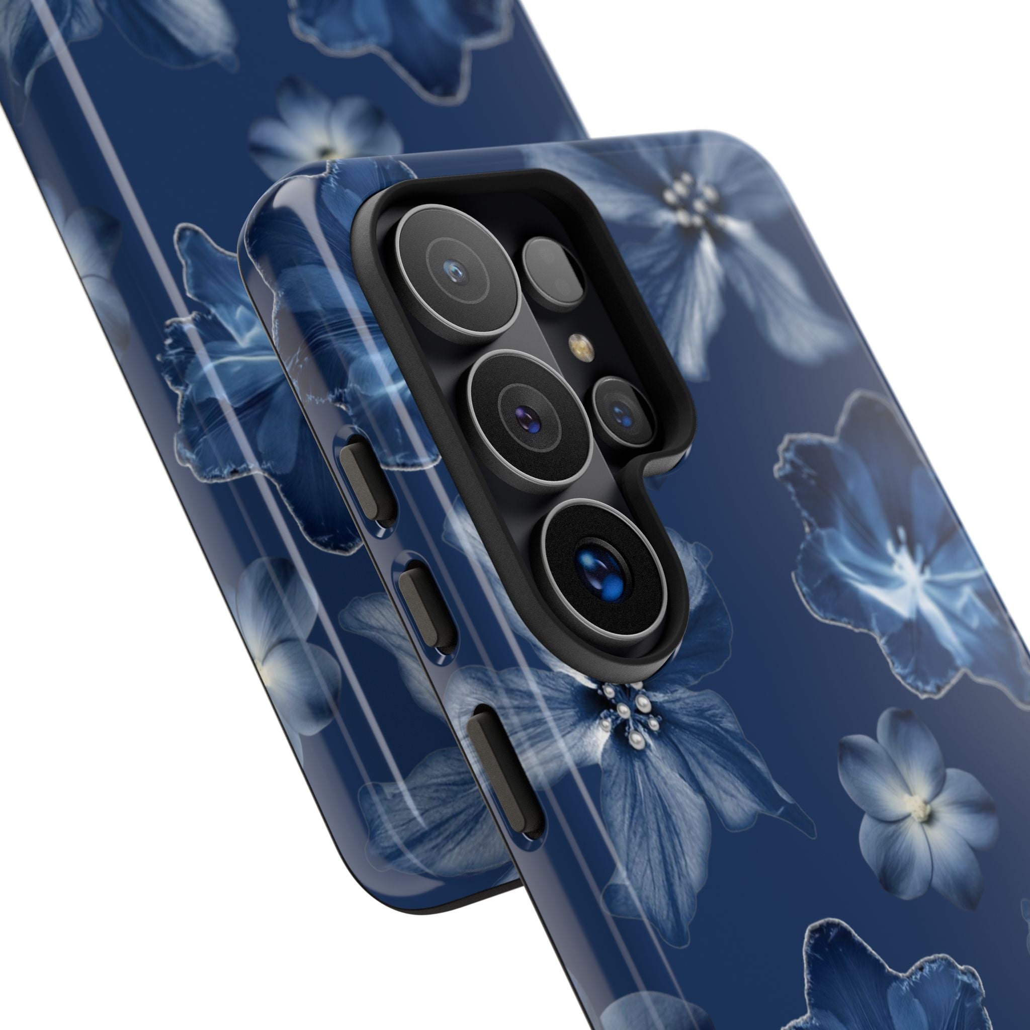 Navy Floral Tough Phone Case — Blue Bloom Protective Cover