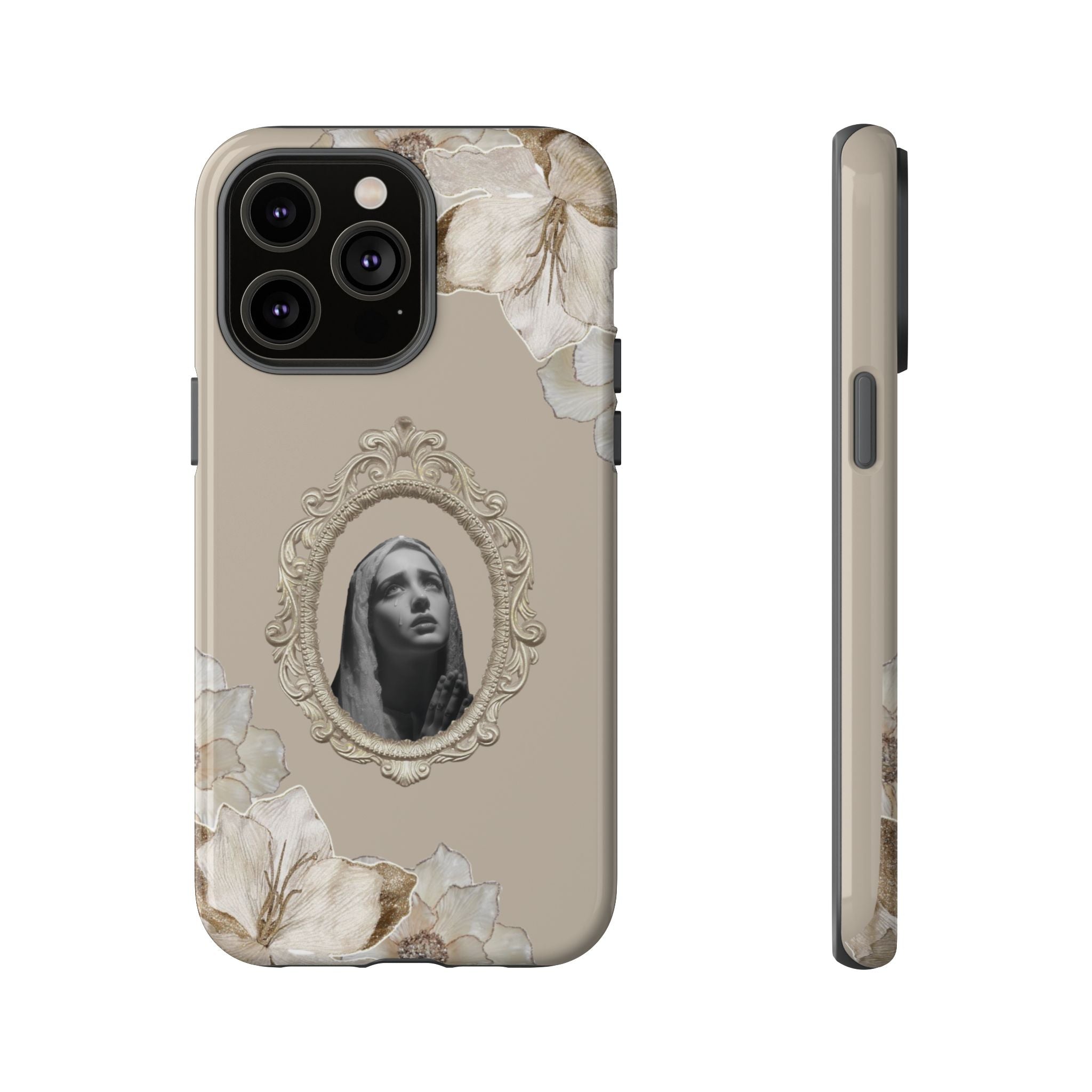 Vintage Floral Phone Case with Sacred Madonna Portrait