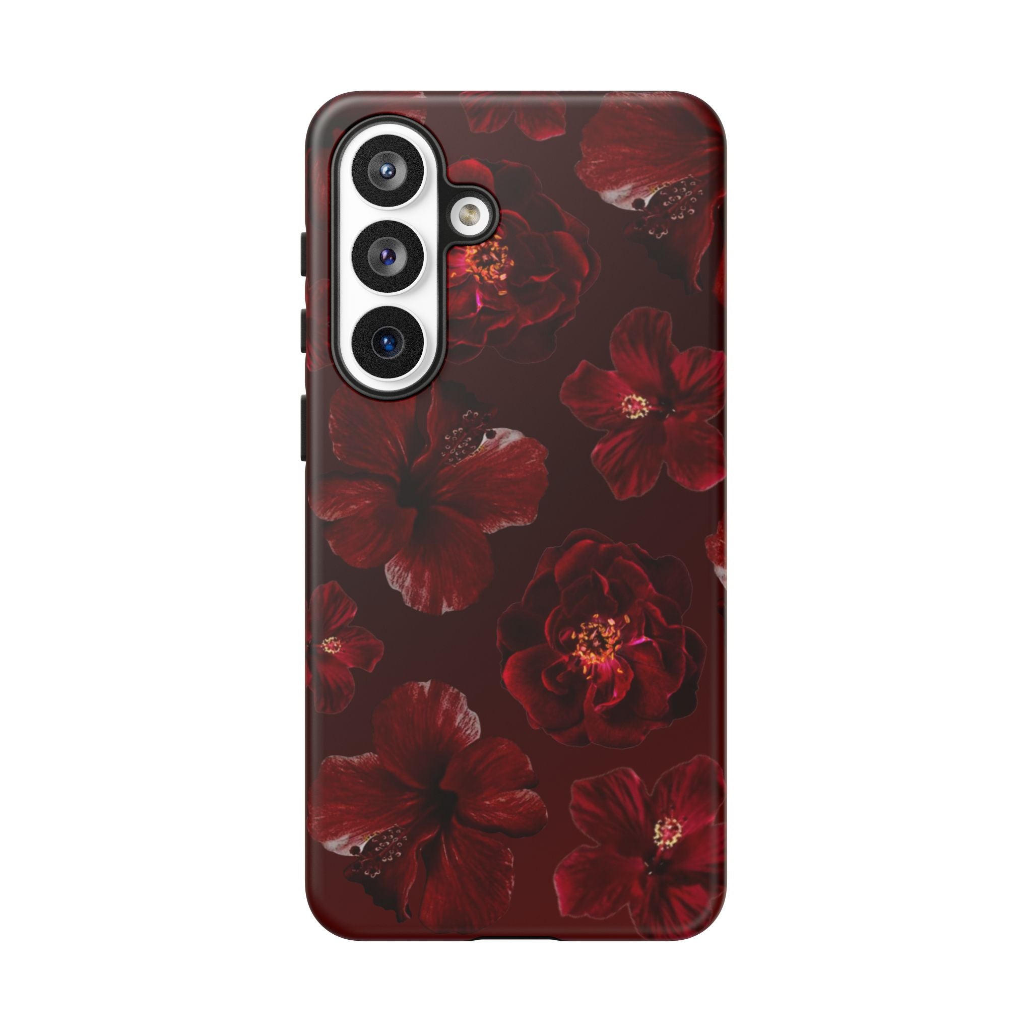 Dark Red Floral Phone Case – Protective Tough Case with Burgundy Roses