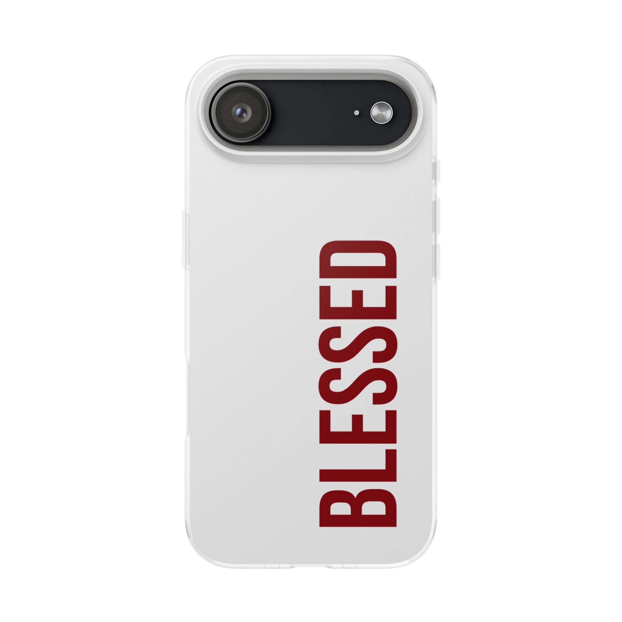 Blessed Phone Case — Vertical Red Typography Clear Flexi Case