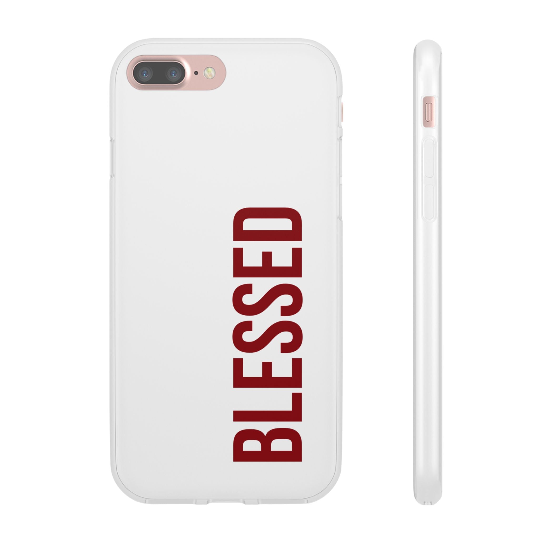 Blessed Phone Case — Vertical Red Typography Clear Flexi Case
