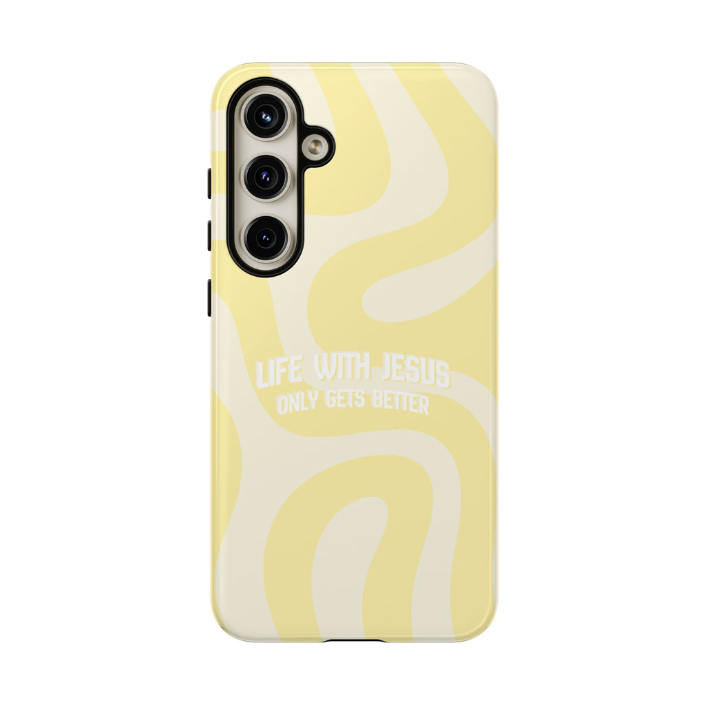 Yellow Swirl Phone Case - "Life With Jesus Only Gets Better" Christian iPhone Cover Tough Case