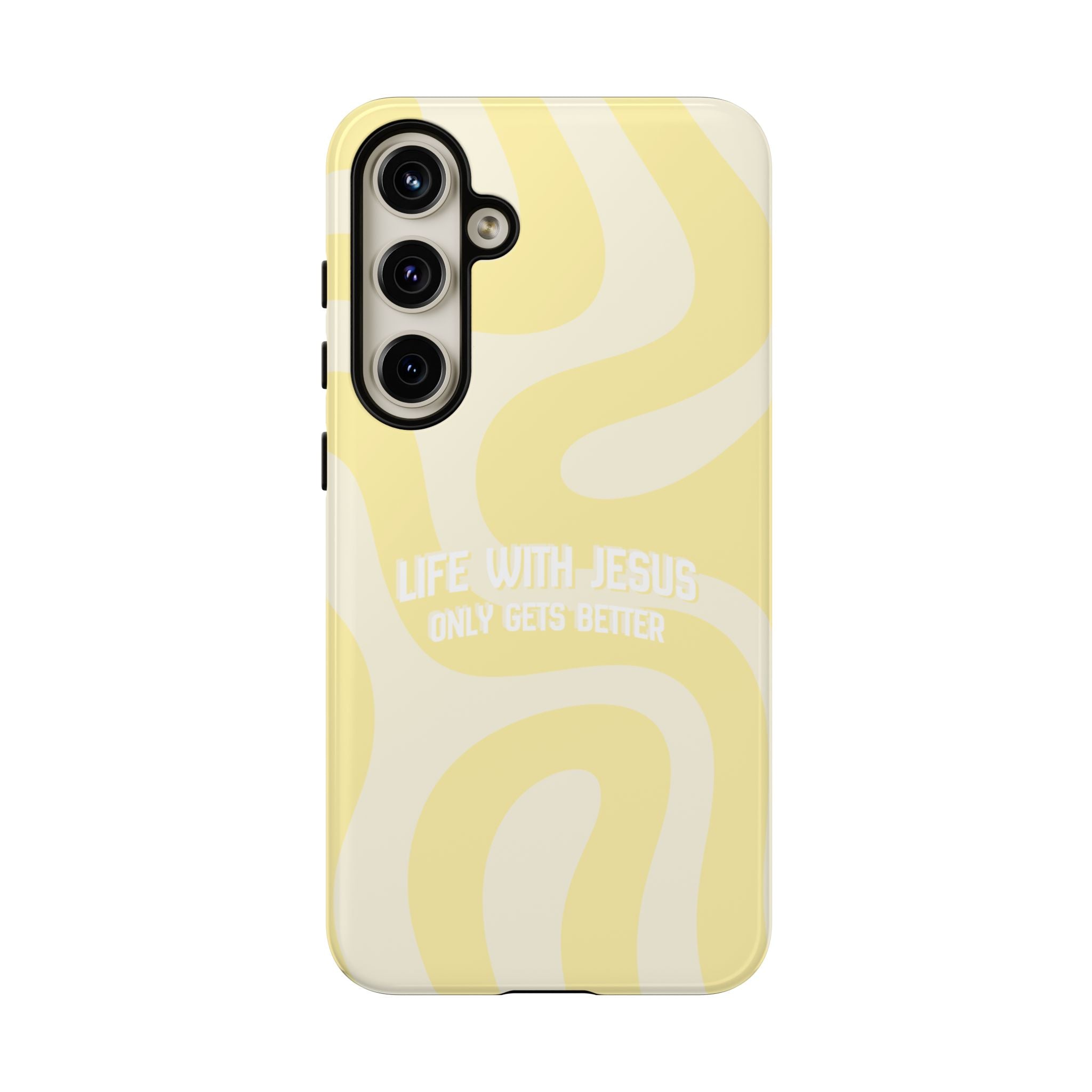 Yellow Swirl Phone Case - "Life With Jesus Only Gets Better" Christian iPhone Cover Tough Case