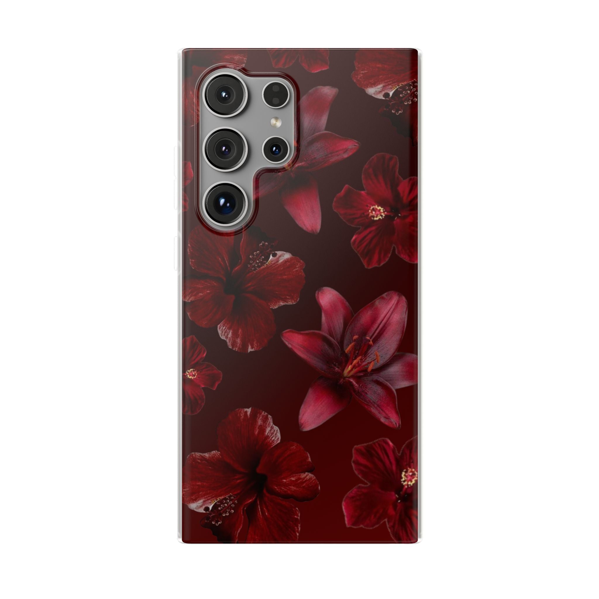 Red Floral Flexi Phone Case – Dark Burgundy Lily Pattern