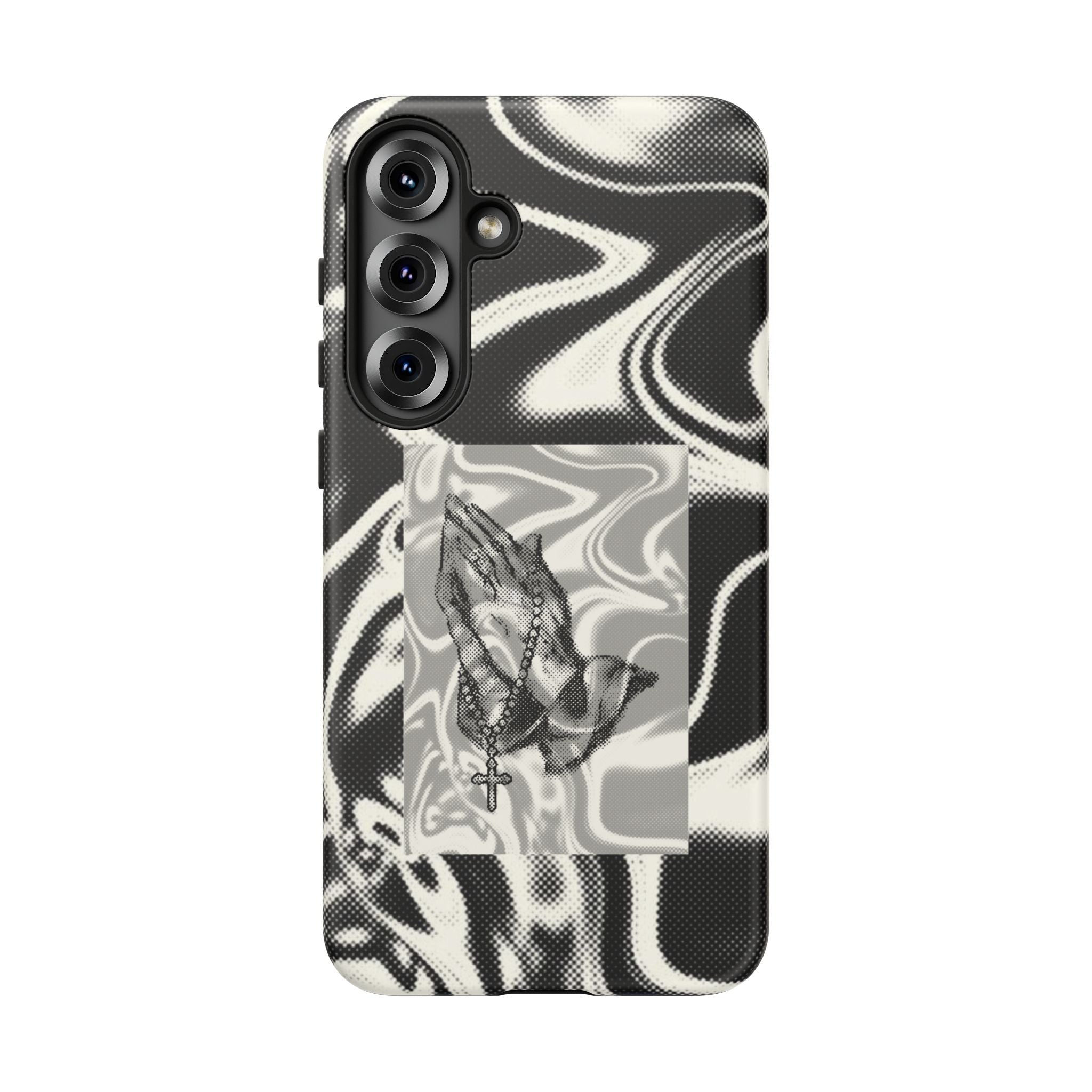 Praying Hands Phone Case – Black White Marble Spiritual Design