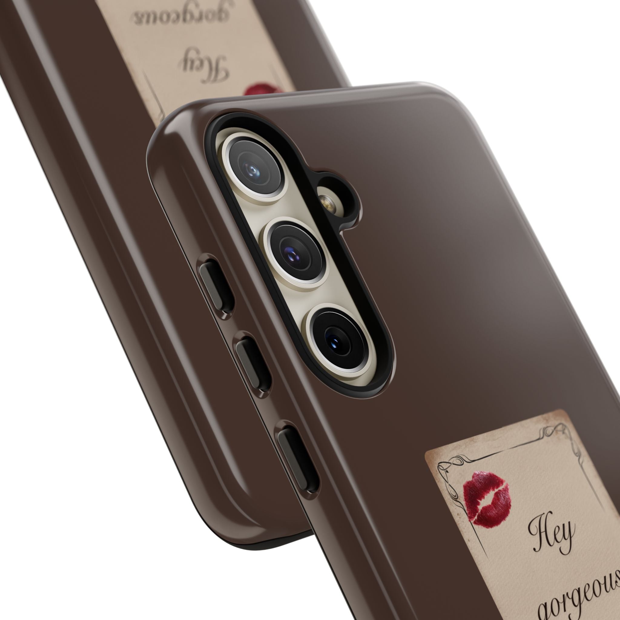 Hey Gorgeous Phone Case — Brown Lip Print & Shadow Hand Protective Cover
