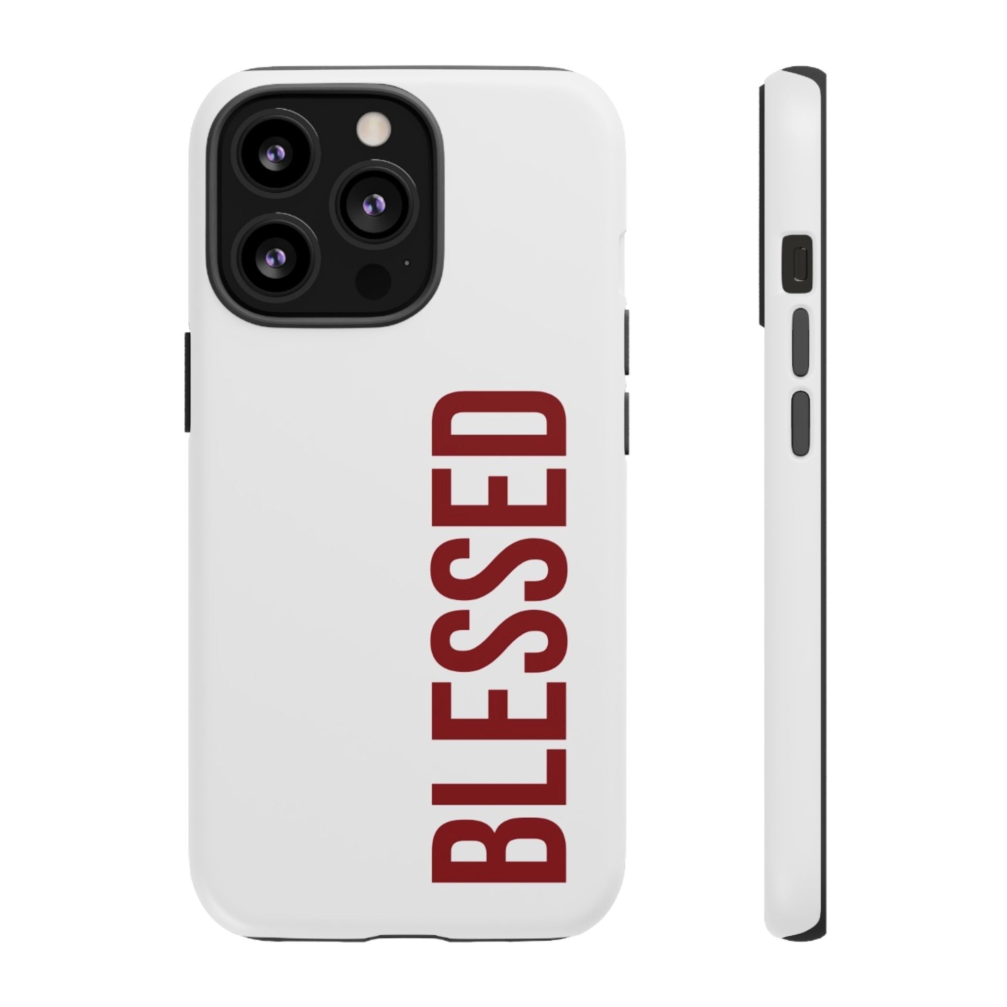 Blessed Vertical Phone Case — Protective Slim iPhone Cover with Red 'BLESSED' Text