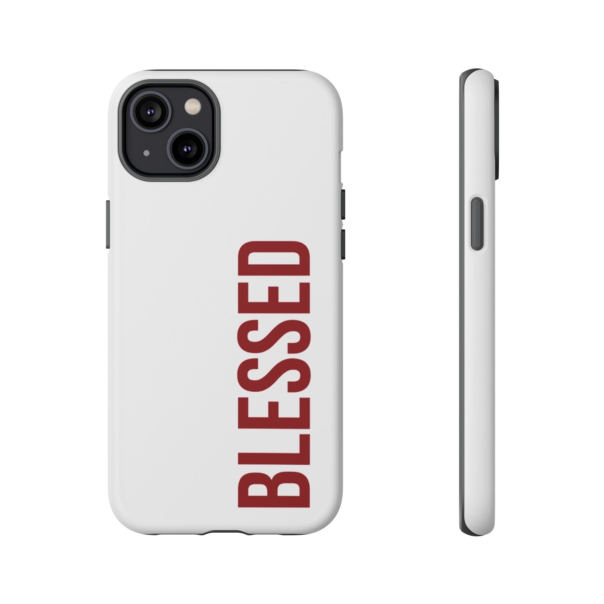 Blessed Vertical Phone Case — Protective Slim iPhone Cover with Red 'BLESSED' Text